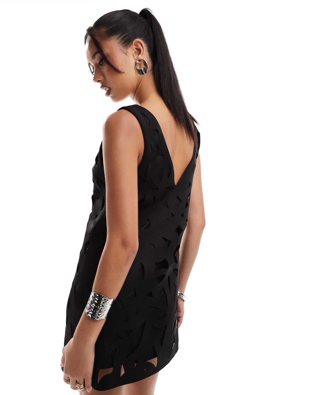ASOS DESIGN lazer cut artwork structured mini dress in black - ASOS Sample Sale