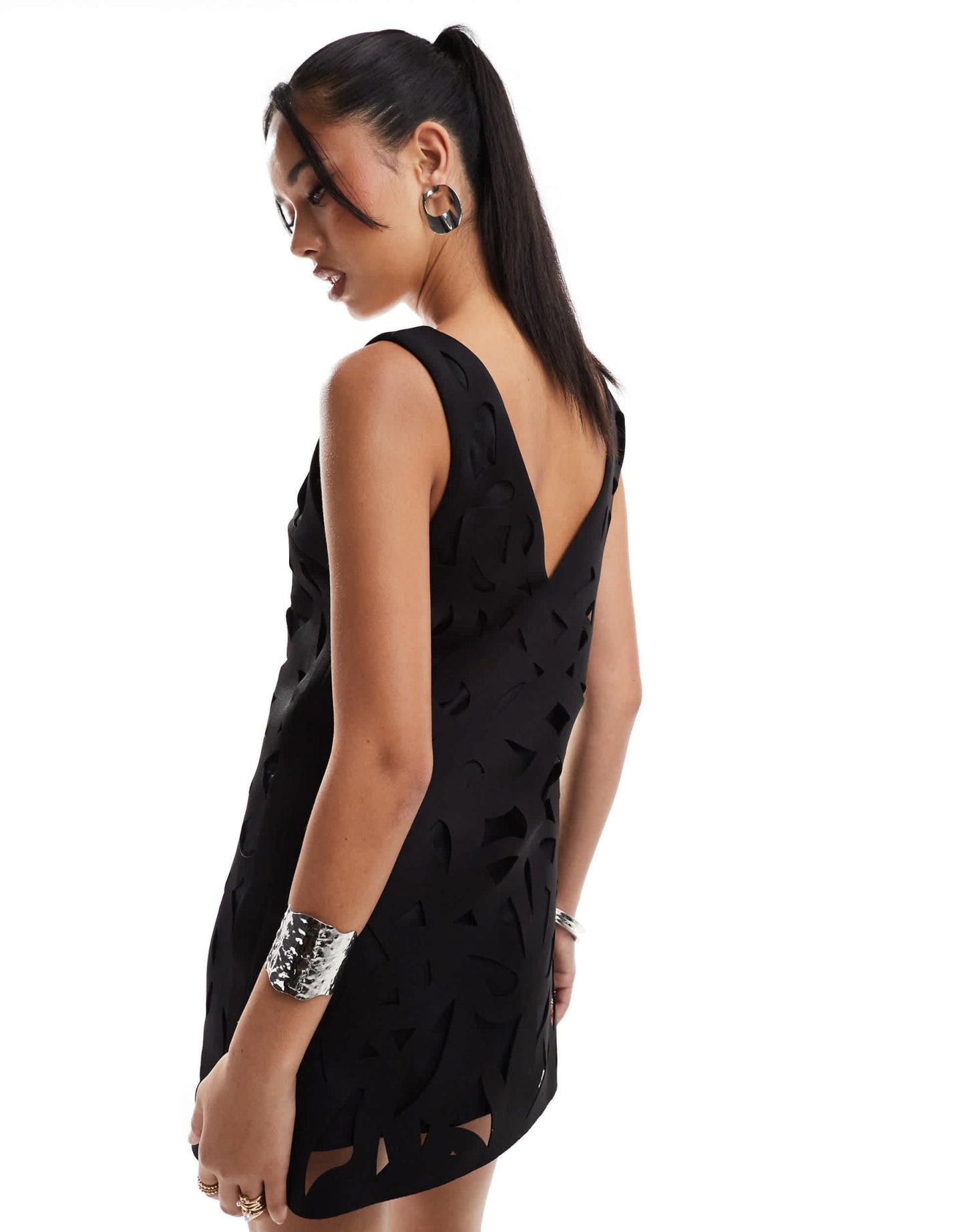 ASOS DESIGN lazer cut artwork structured mini dress in black - ASOS Sample Sale