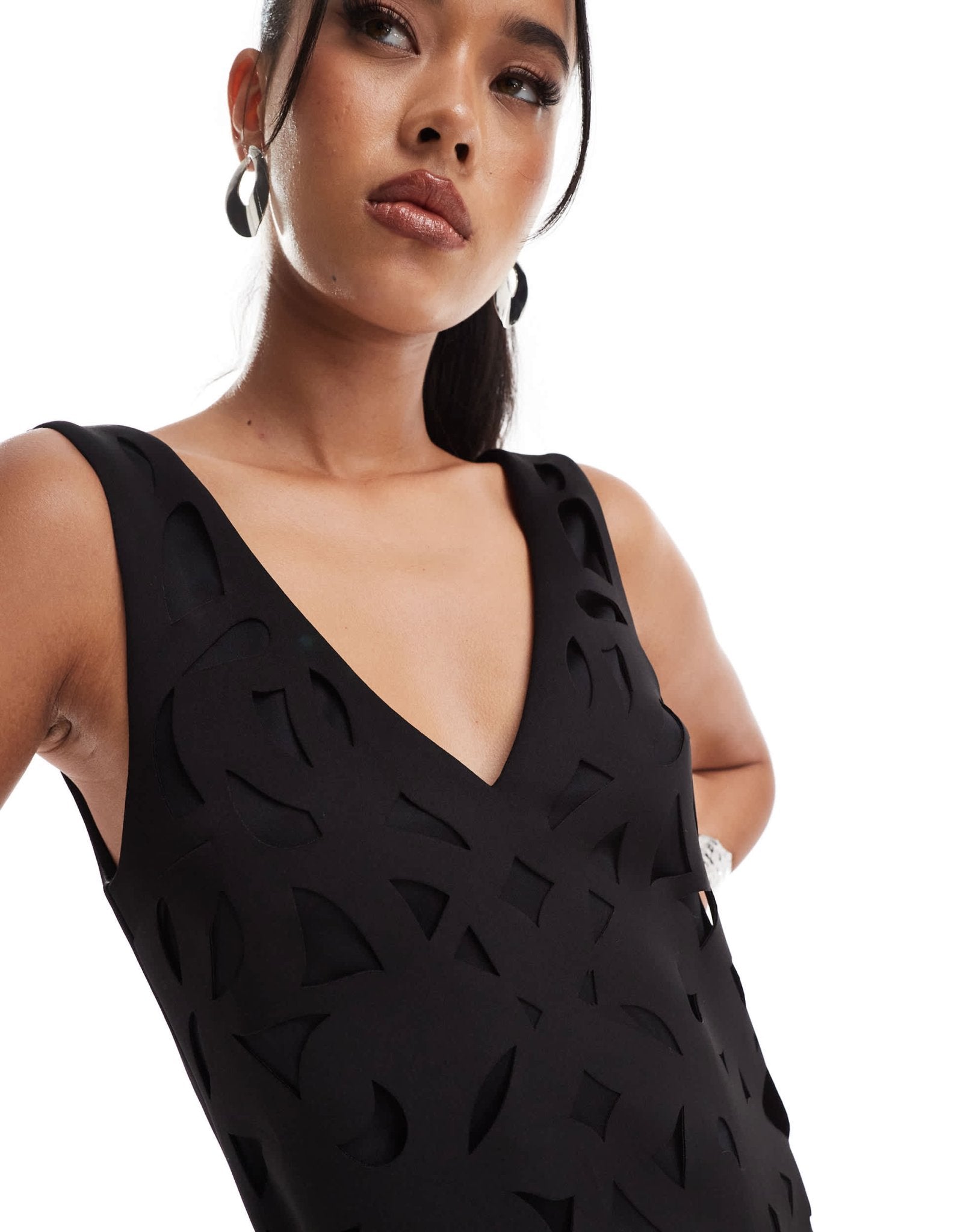 ASOS DESIGN lazer cut artwork structured mini dress in black - ASOS Sample Sale