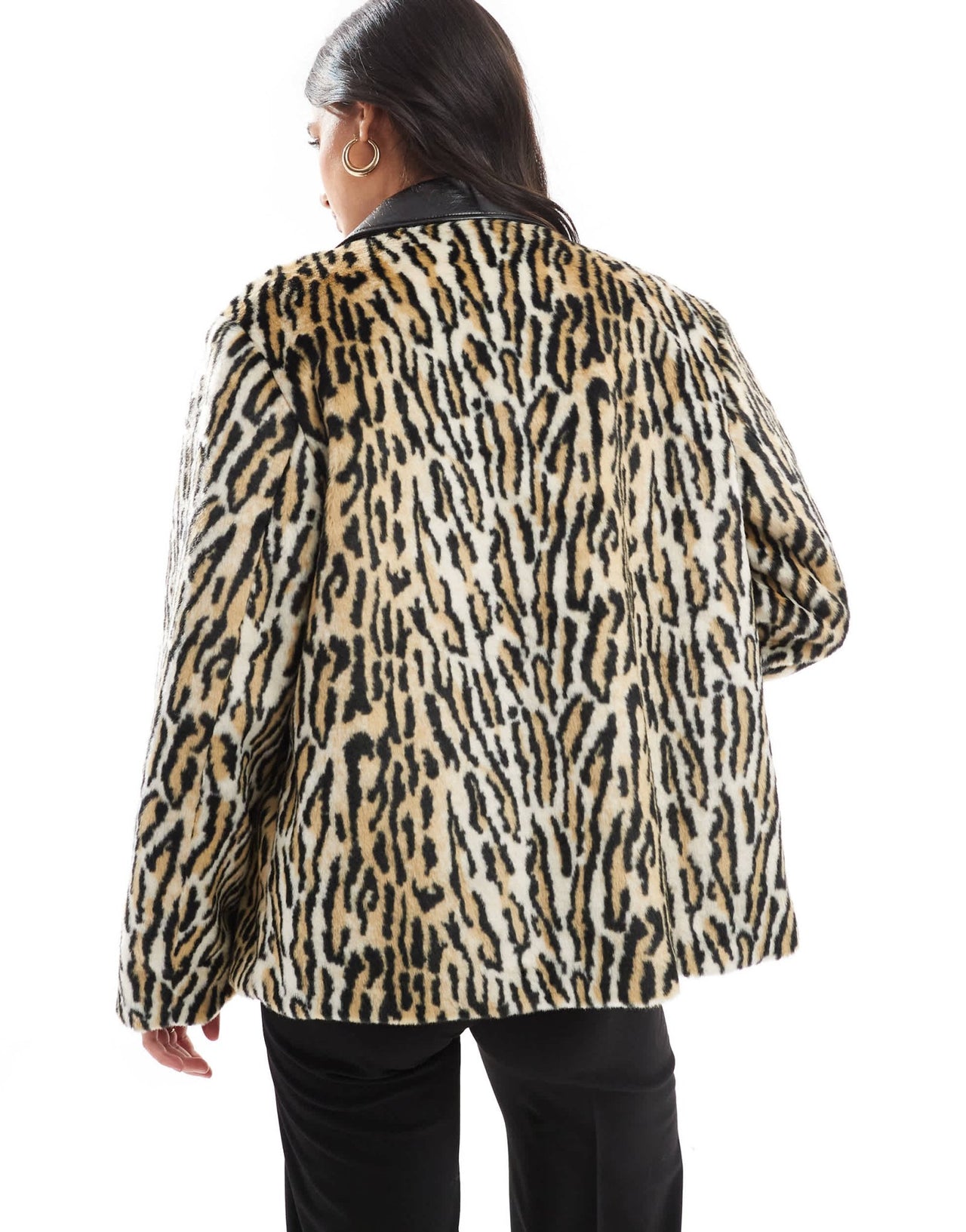 ASOS DESIGN leather collar faux fur jacket in leopard - ASOS Sample Sale