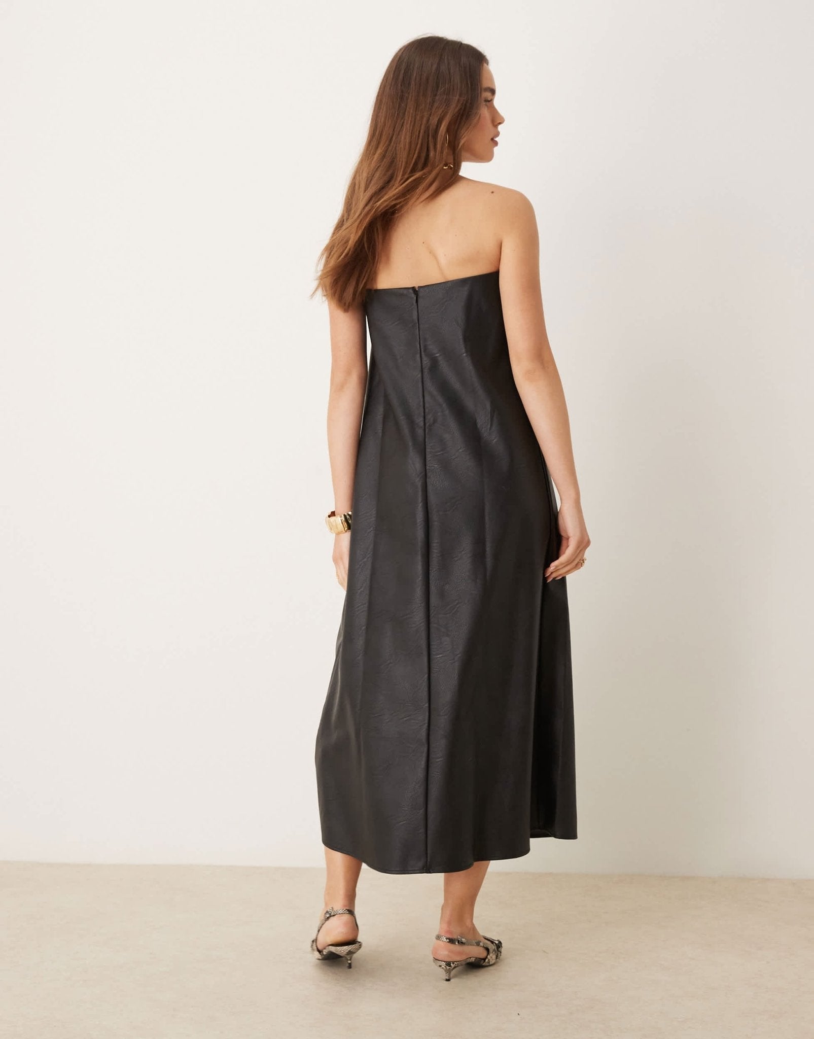 ASOS DESIGN leather look bandeau trapeze midi dress in black - ASOS Sample Sale