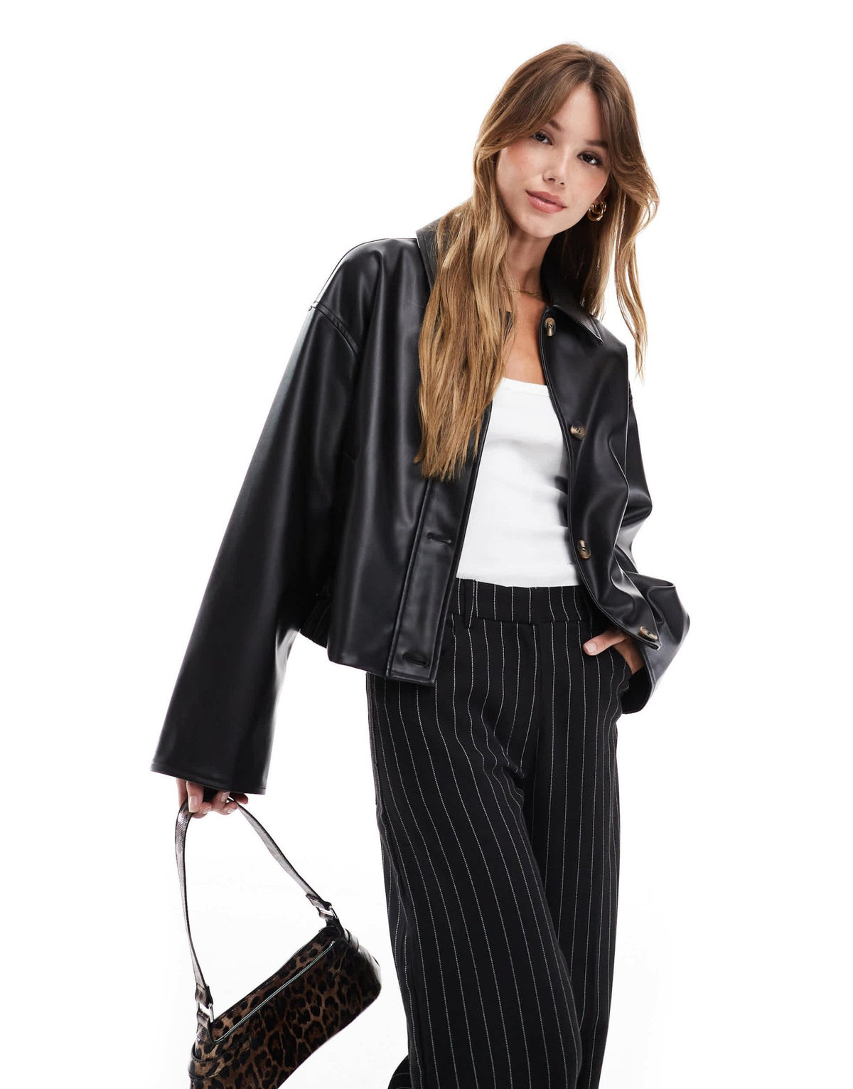 ASOS DESIGN leather look button through jacket in black - ASOS Sample Sale