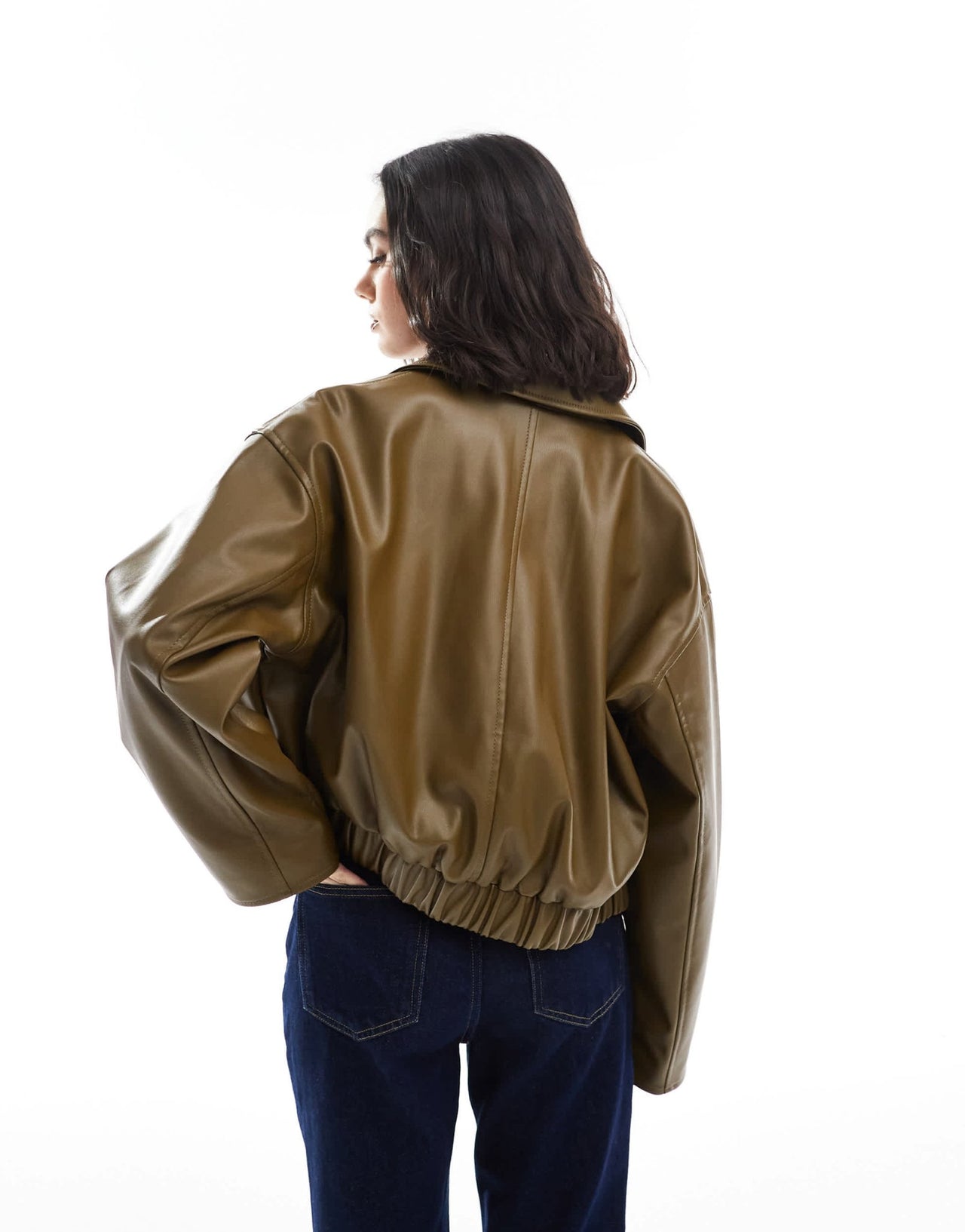 ASOS DESIGN leather look button through jacket in olive - ASOS Sample Sale