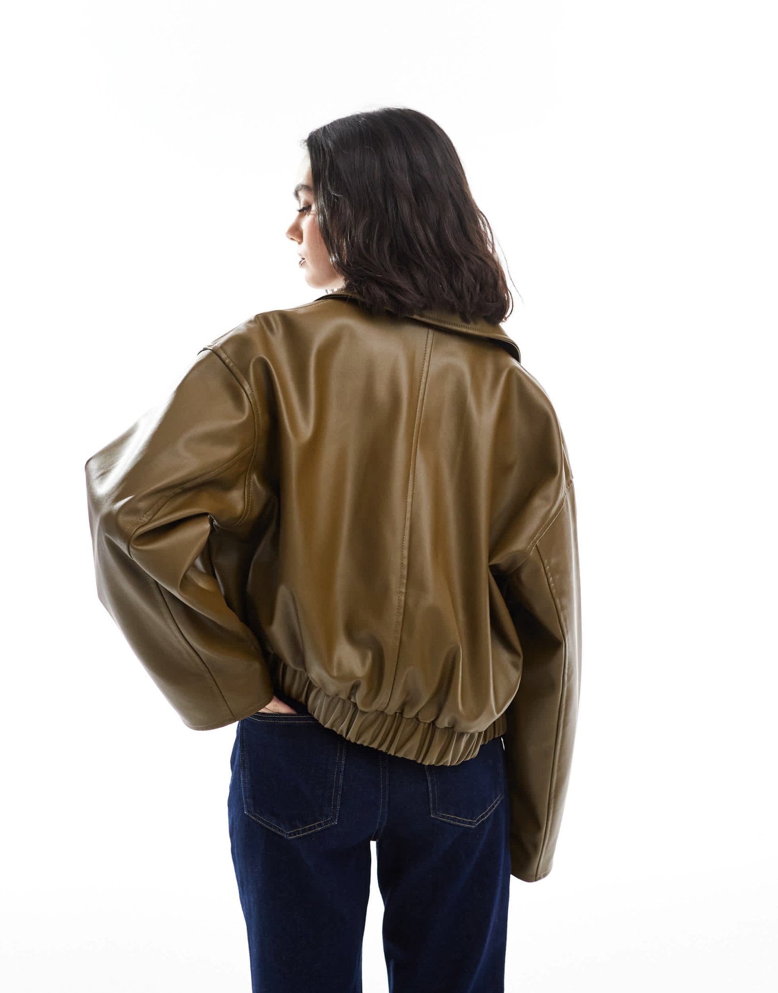 ASOS DESIGN leather look button through jacket in olive - ASOS Sample Sale
