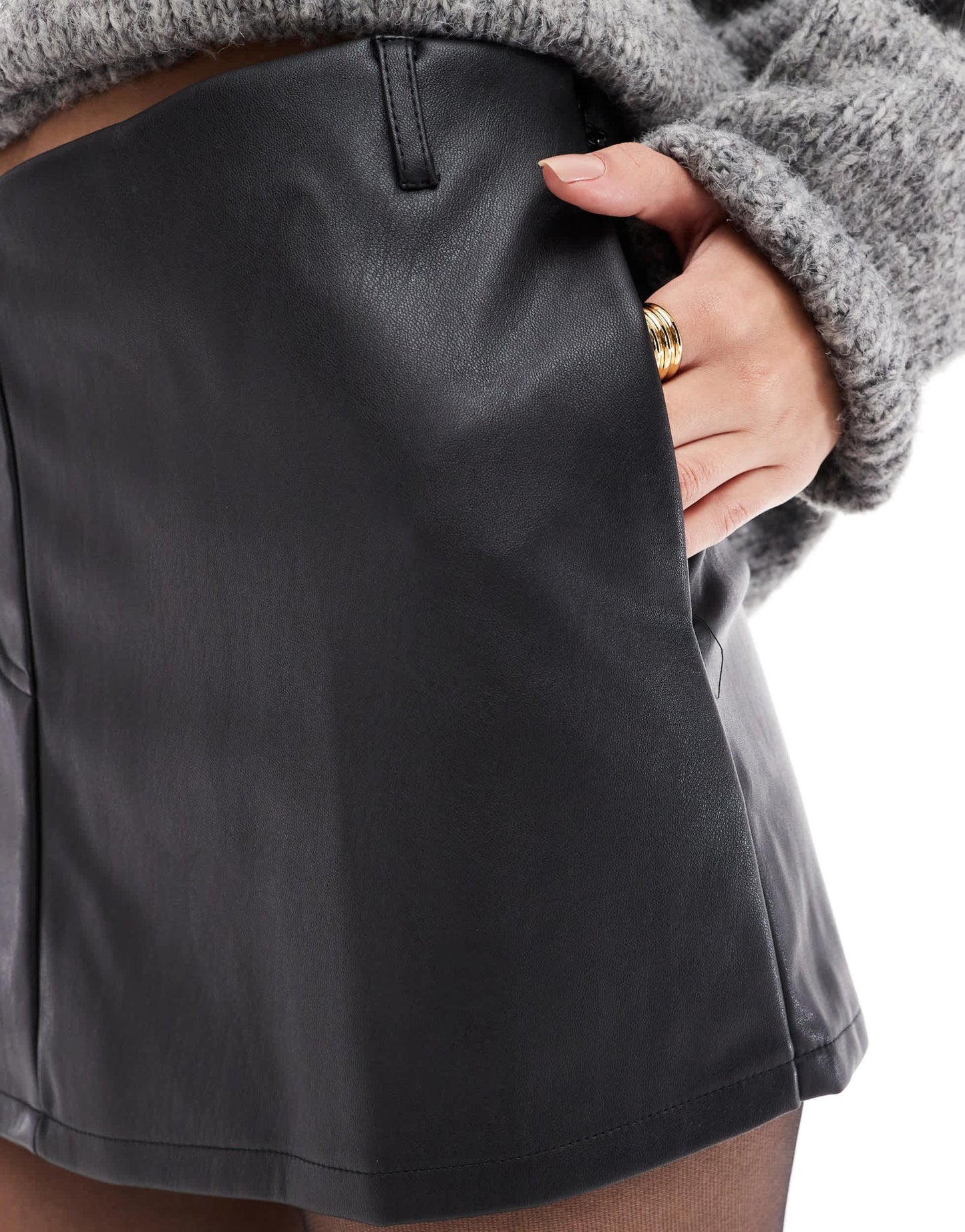 ASOS DESIGN leather look skort in black - ASOS Sample Sale