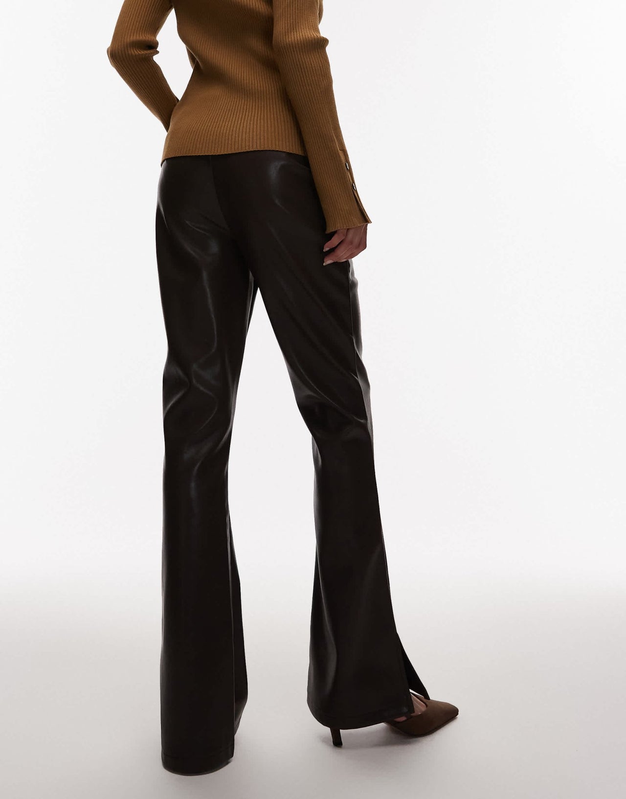 ASOS DESIGN leather look slim flare trouser with pintuck in dark chocolate - ASOS Sample Sale