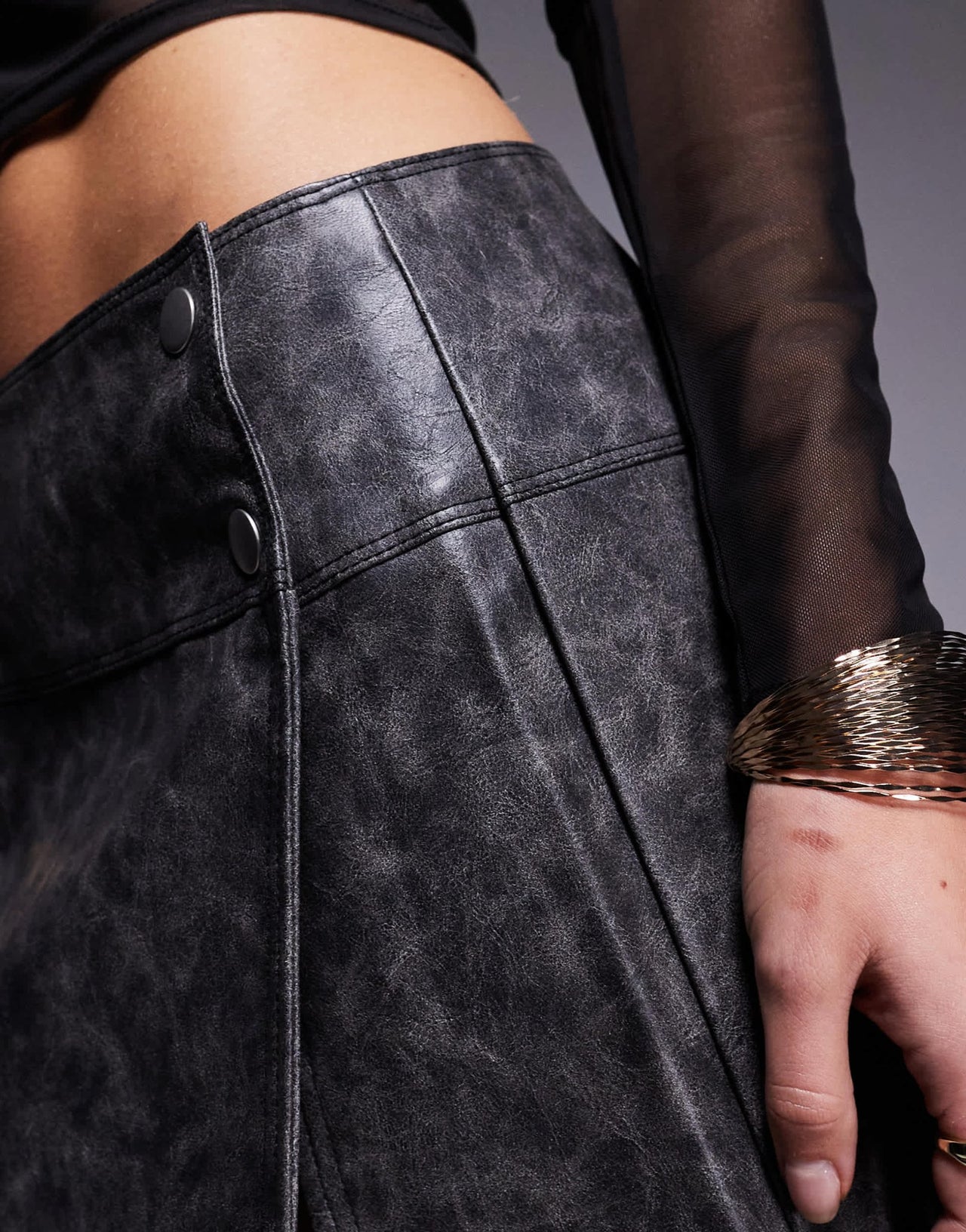 ASOS DESIGN leather look split detail mini skirt in washed grey - ASOS Sample Sale