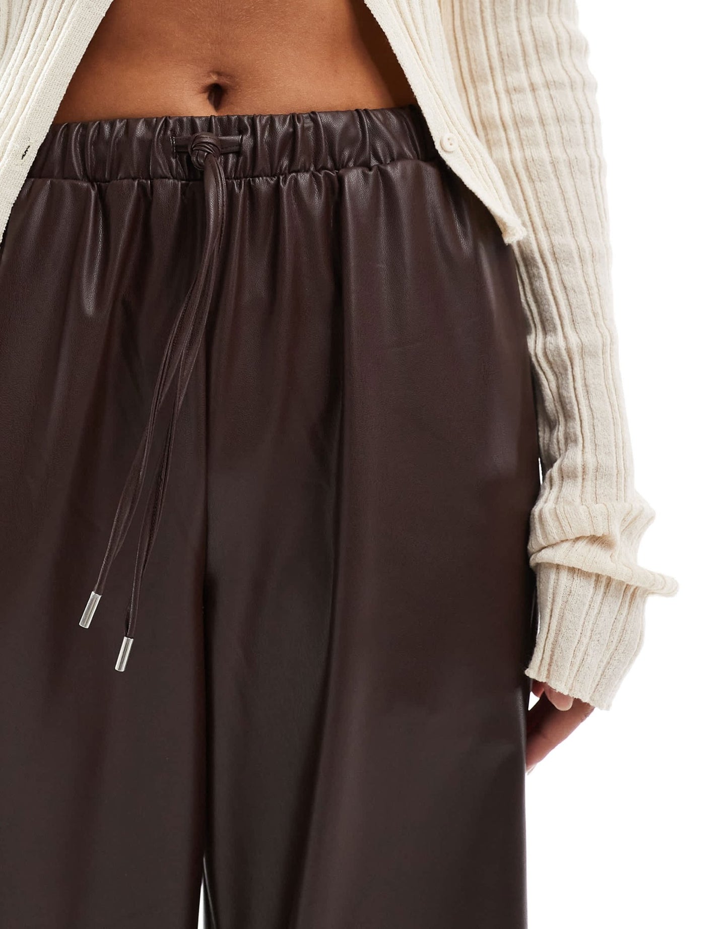 ASOS DESIGN leather look tie waist wide leg trousers in chocolate - ASOS Sample Sale