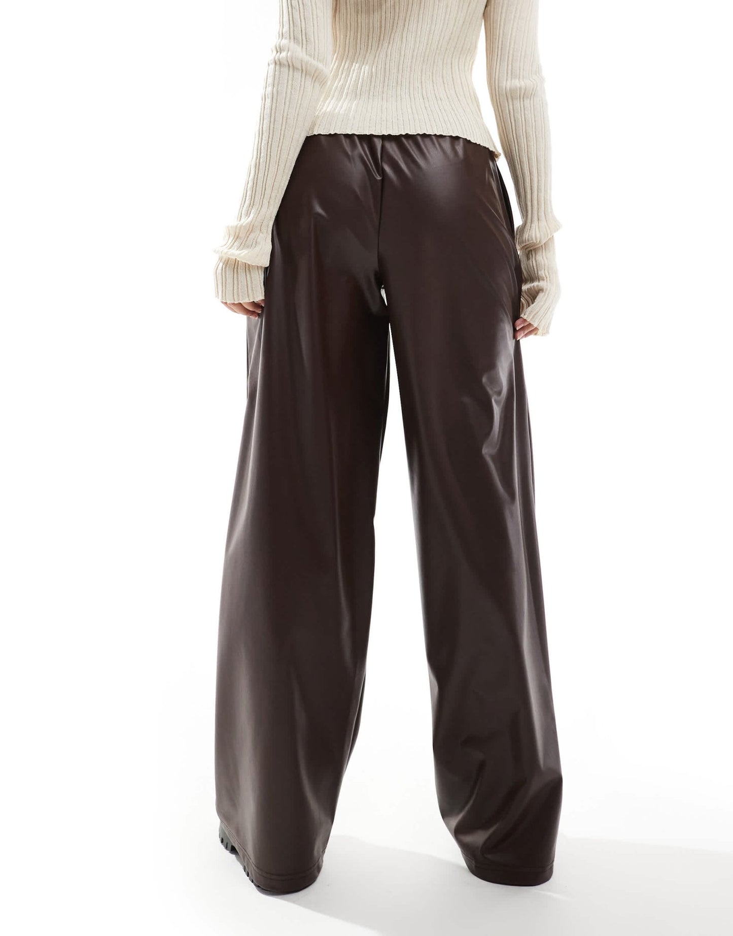 ASOS DESIGN leather look tie waist wide leg trousers in chocolate - ASOS Sample Sale