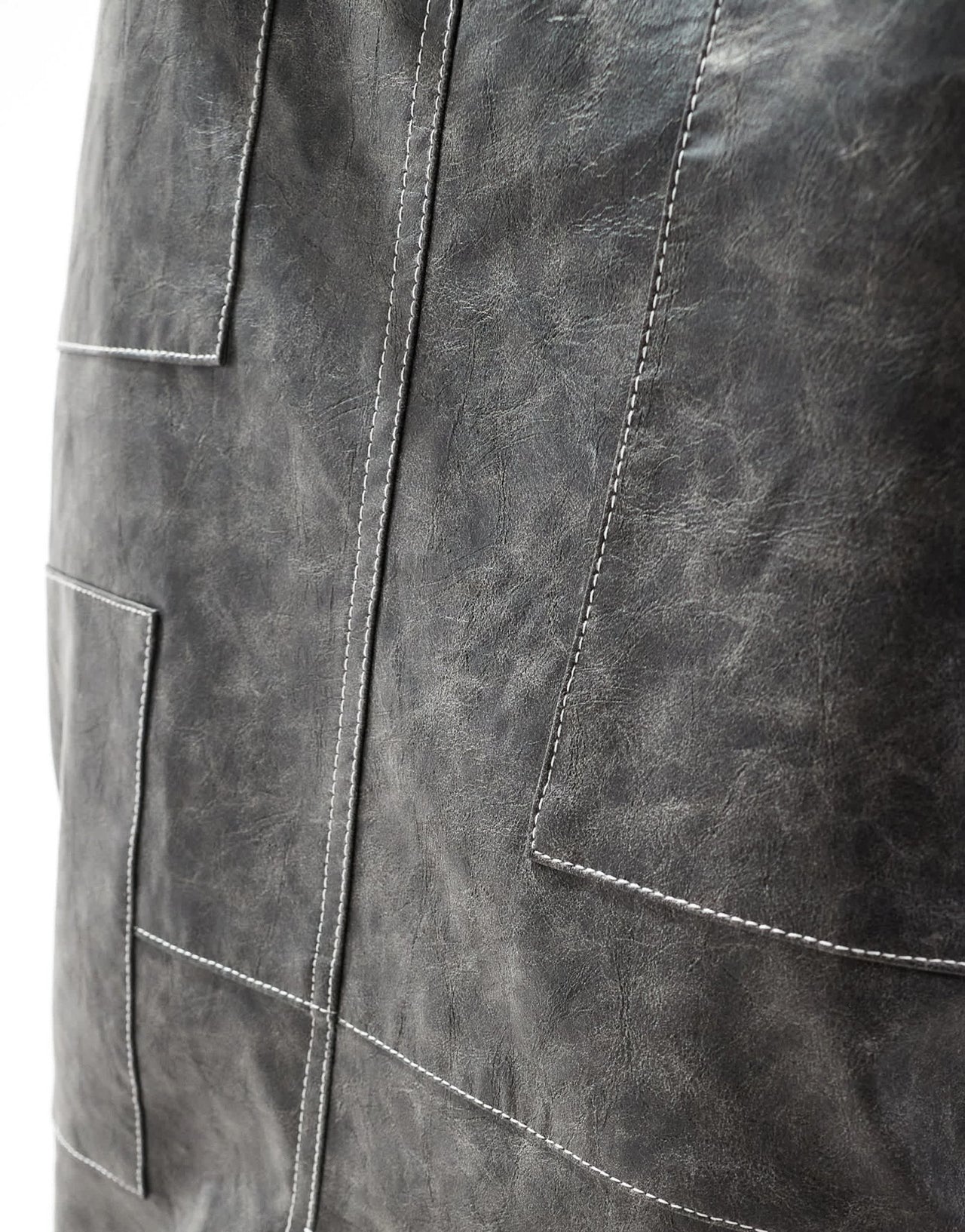 ASOS DESIGN leather look western midi skirt with contrast stitch in washed grey - ASOS Sample Sale