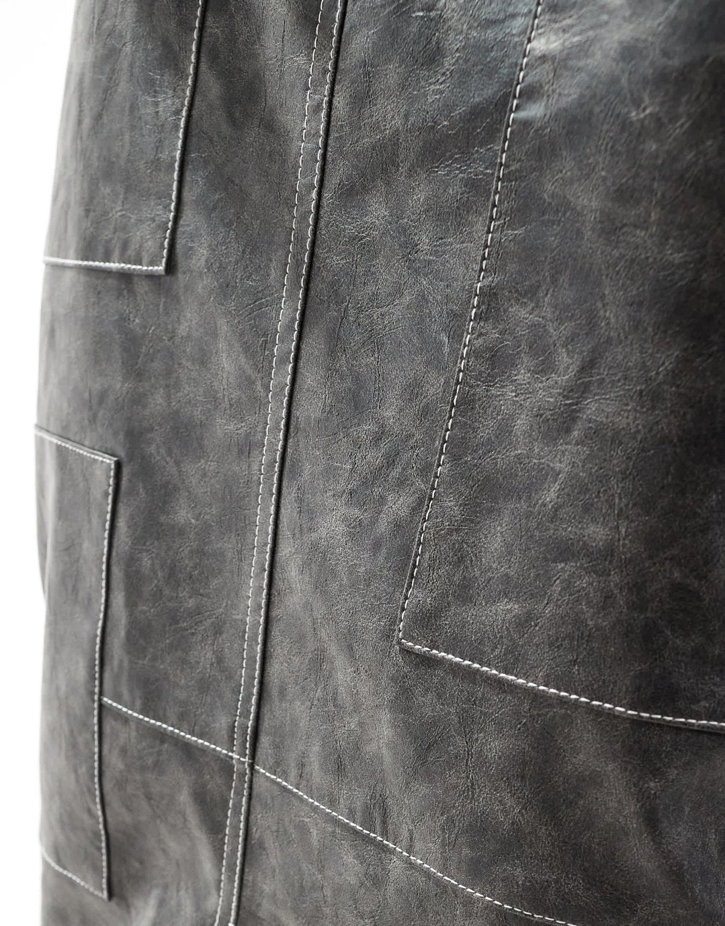 ASOS DESIGN leather look western midi skirt with contrast stitch in washed grey - ASOS Sample Sale