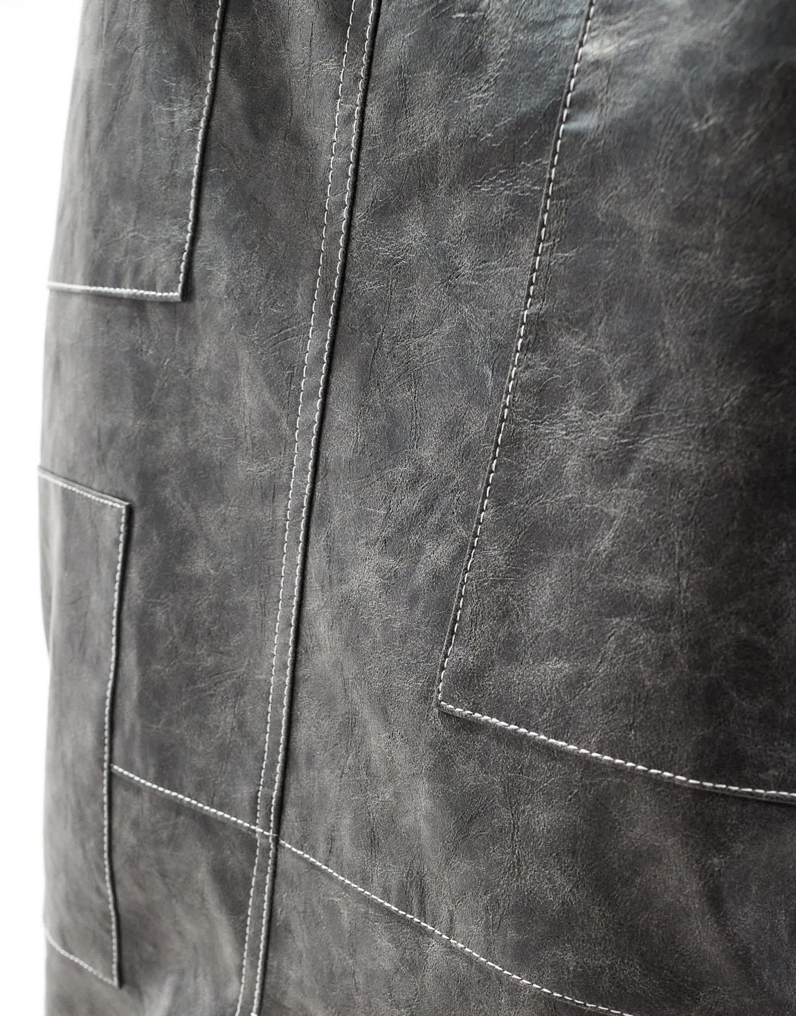ASOS DESIGN leather look western midi skirt with contrast stitch in washed grey - ASOS Sample Sale