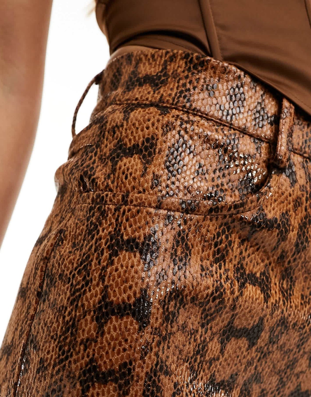 ASOS DESIGN leather look wide leg trousers in animal - ASOS Sample Sale