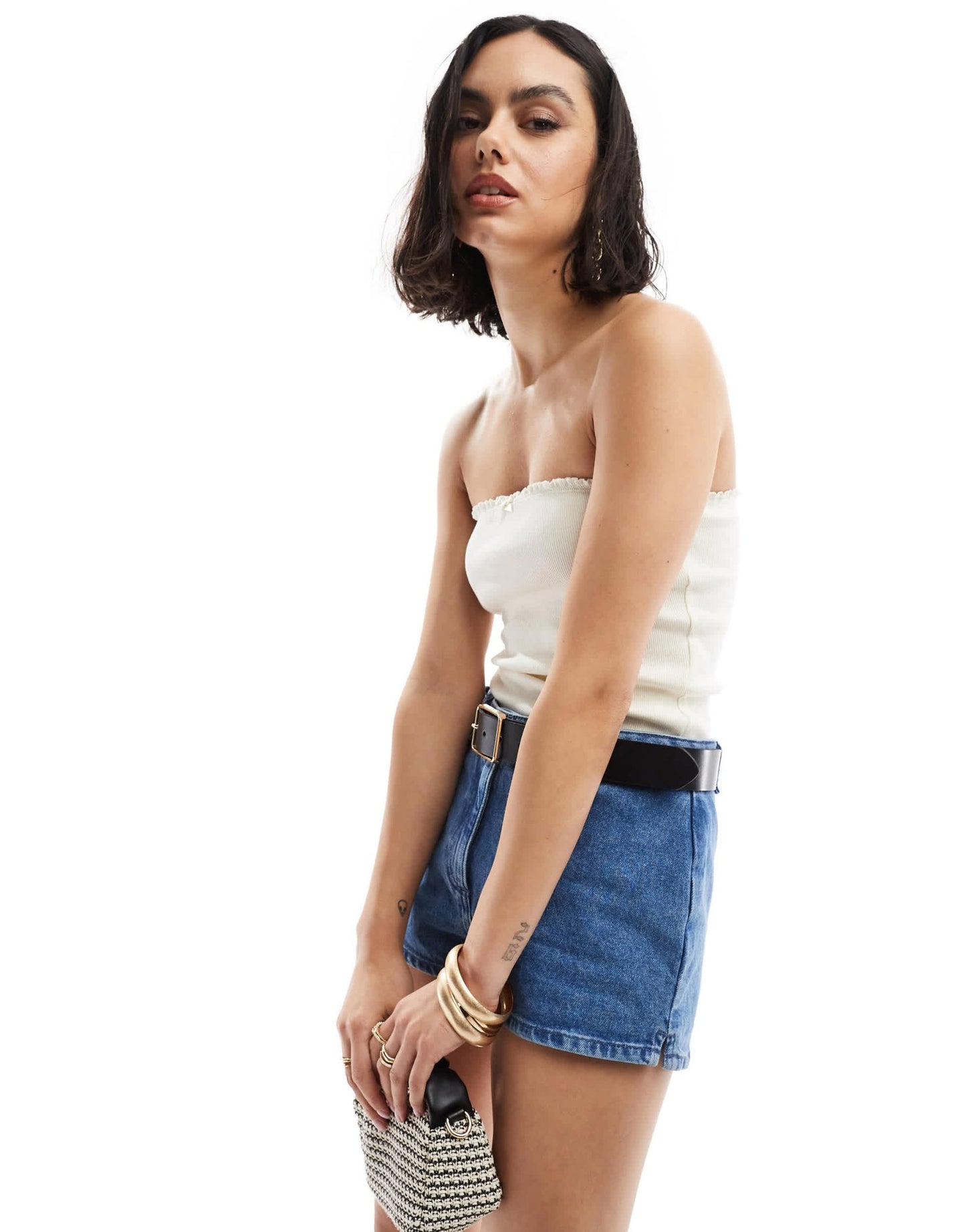 ASOS DESIGN lettuce edge bandeau top in cream - ASOS Sample Sale