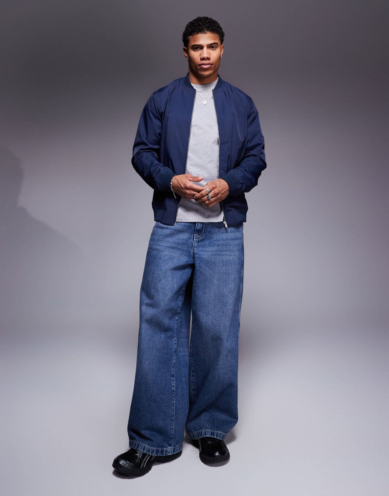 ASOS DESIGN lightweight bomber jacket in navy - ASOS Sample Sale