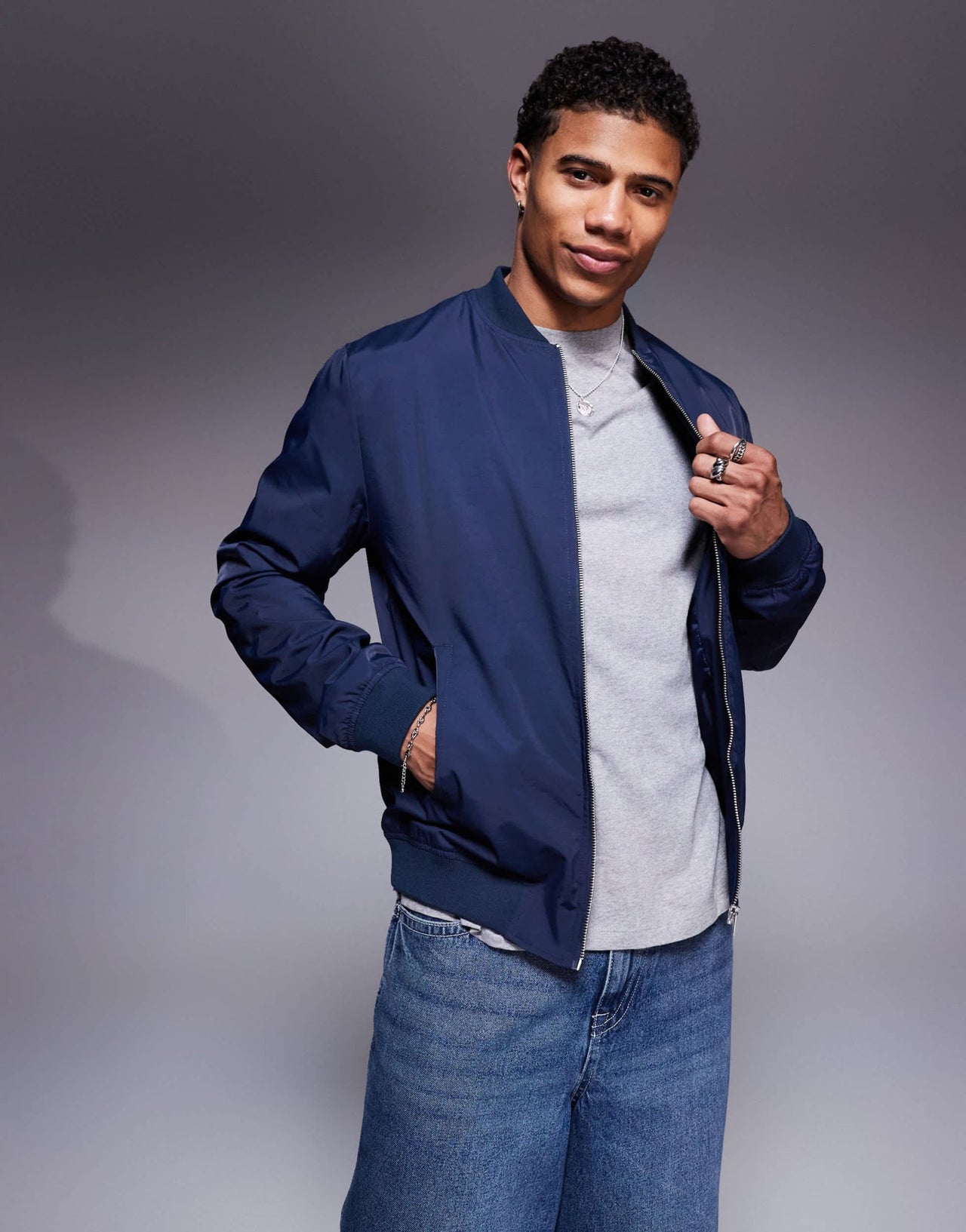 ASOS DESIGN lightweight bomber jacket in navy - ASOS Sample Sale