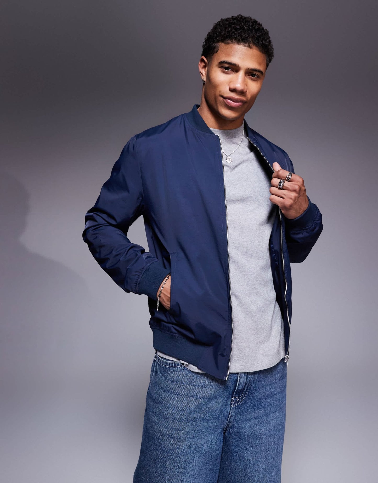 ASOS DESIGN lightweight bomber jacket in navy - ASOS Sample Sale