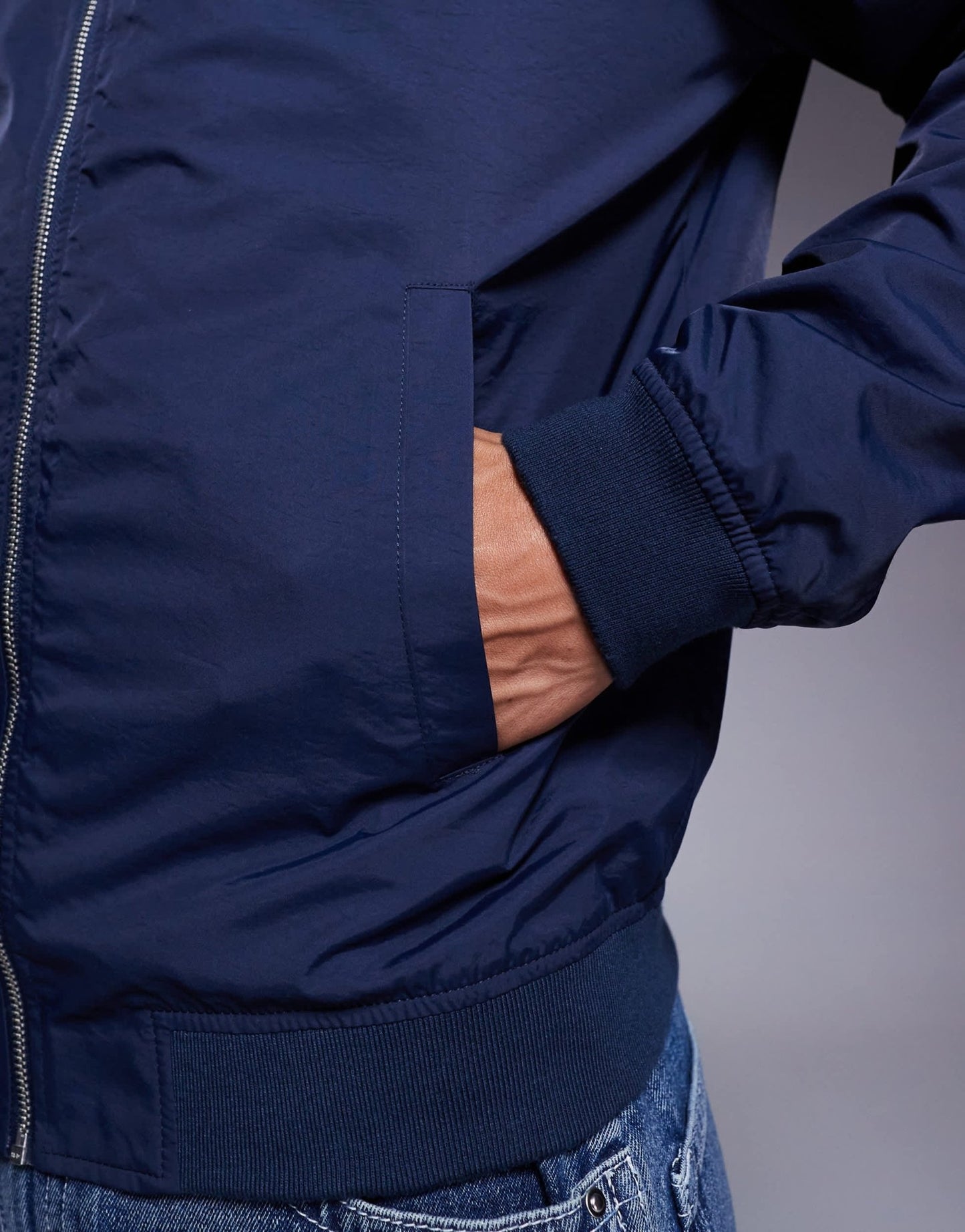 ASOS DESIGN lightweight bomber jacket in navy - ASOS Sample Sale