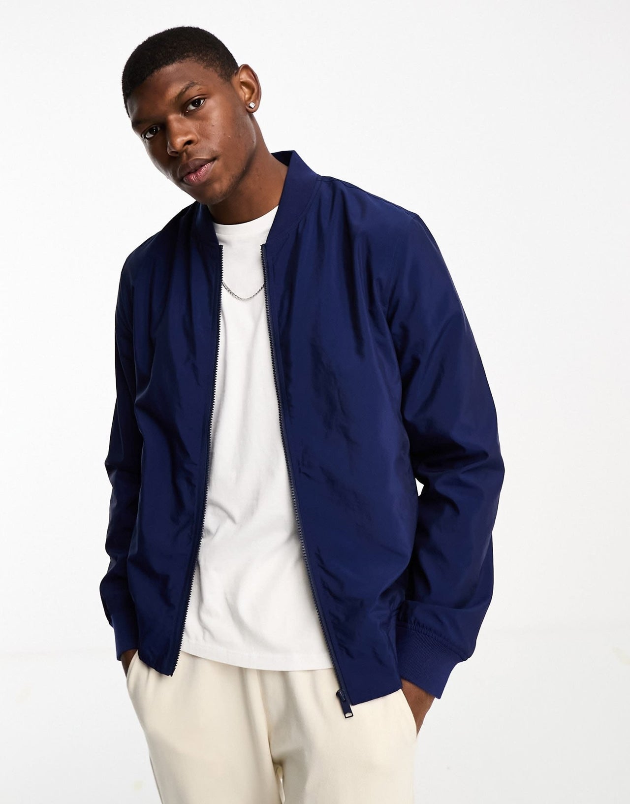 ASOS DESIGN lightweight bomber jacket in navy - ASOS Sample Sale