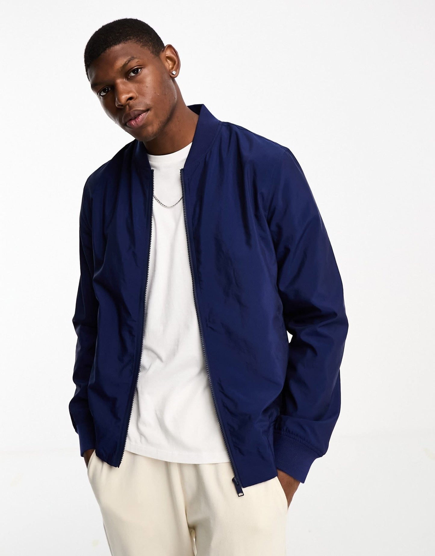 ASOS DESIGN lightweight bomber jacket in navy - ASOS Sample Sale