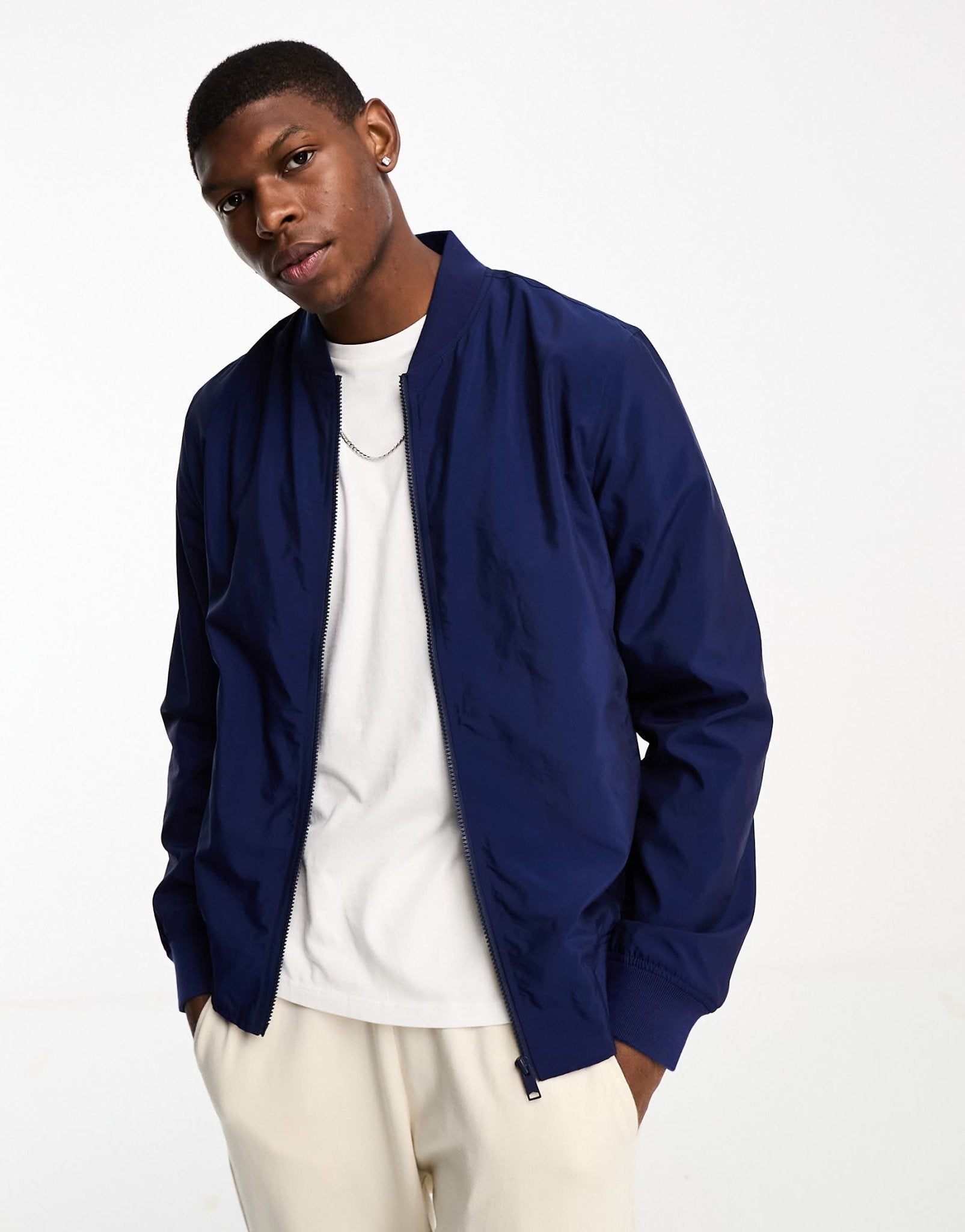 ASOS DESIGN lightweight bomber jacket in navy - ASOS Sample Sale