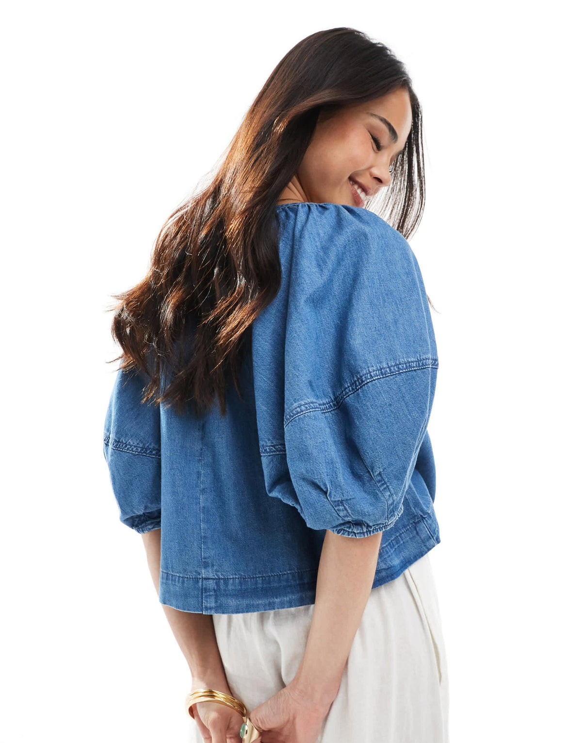 ASOS DESIGN lightweight denim top with tie front in mid blue - ASOS Sample Sale