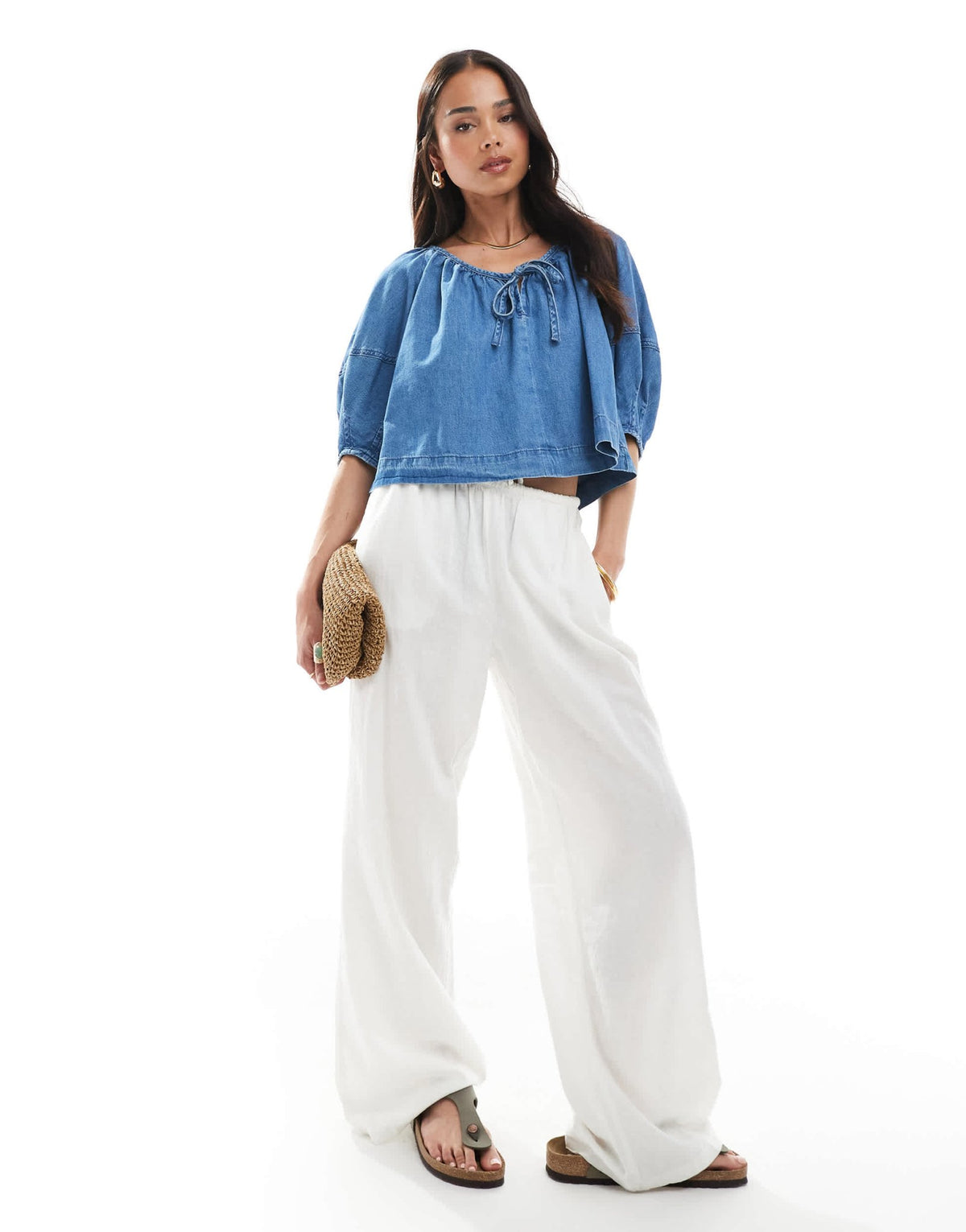 ASOS DESIGN lightweight denim top with tie front in mid blue - ASOS Sample Sale
