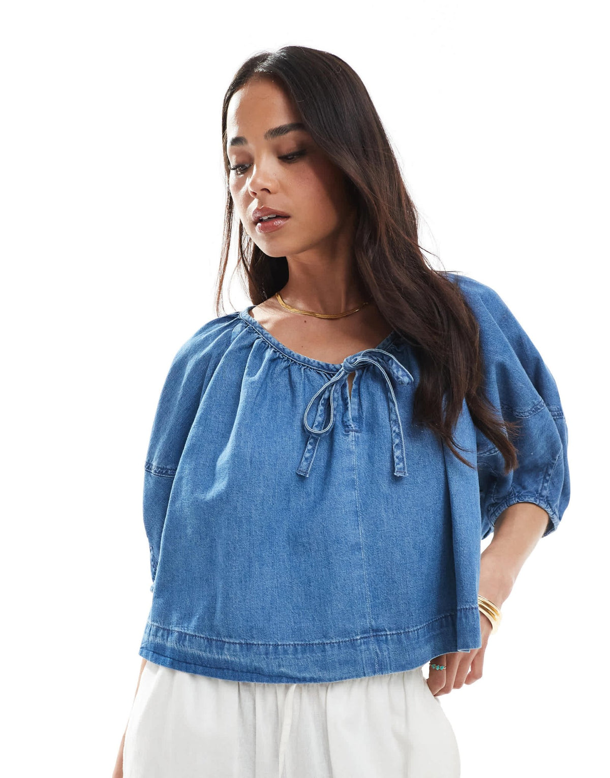 ASOS DESIGN lightweight denim top with tie front in mid blue - ASOS Sample Sale