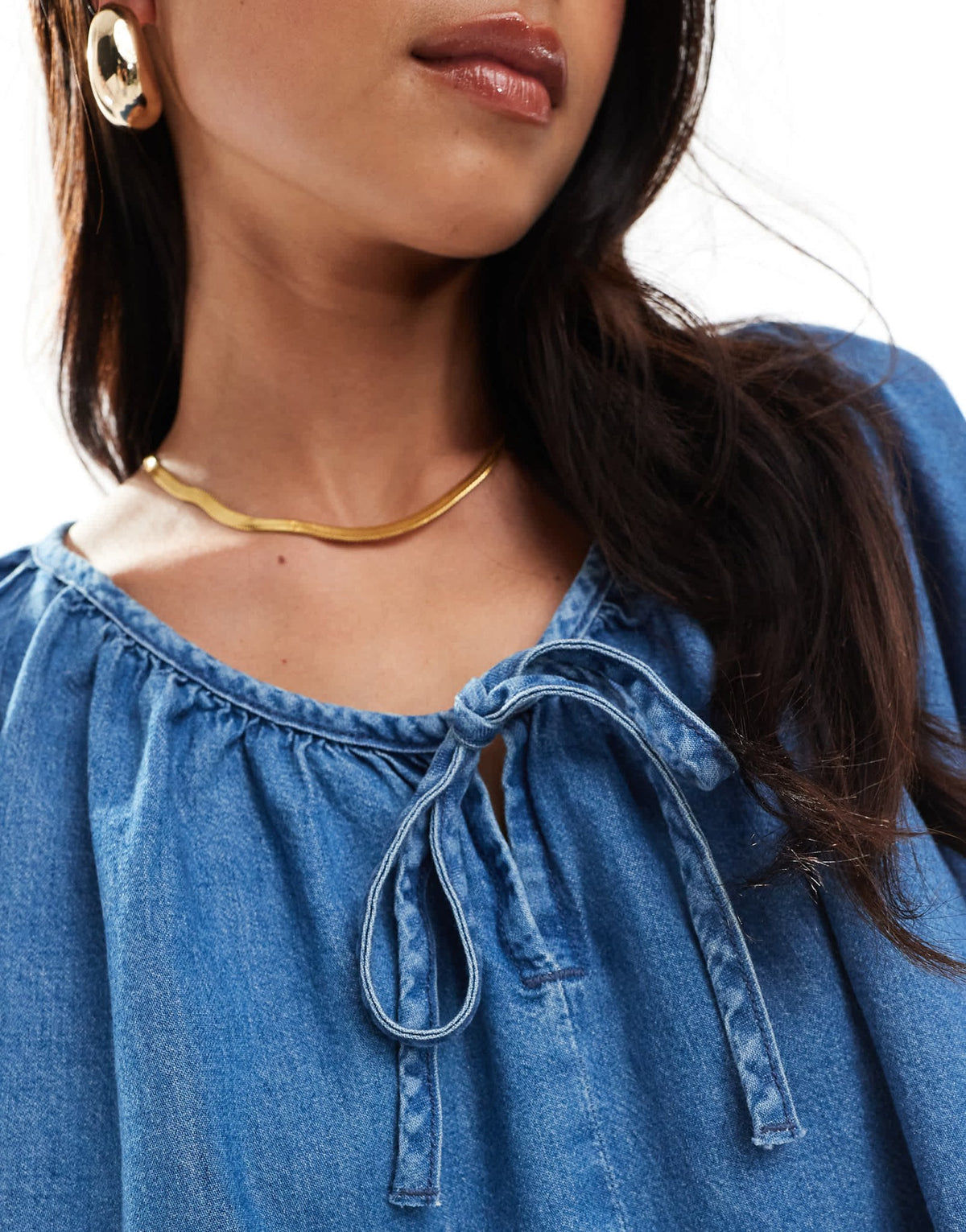 ASOS DESIGN lightweight denim top with tie front in mid blue - ASOS Sample Sale