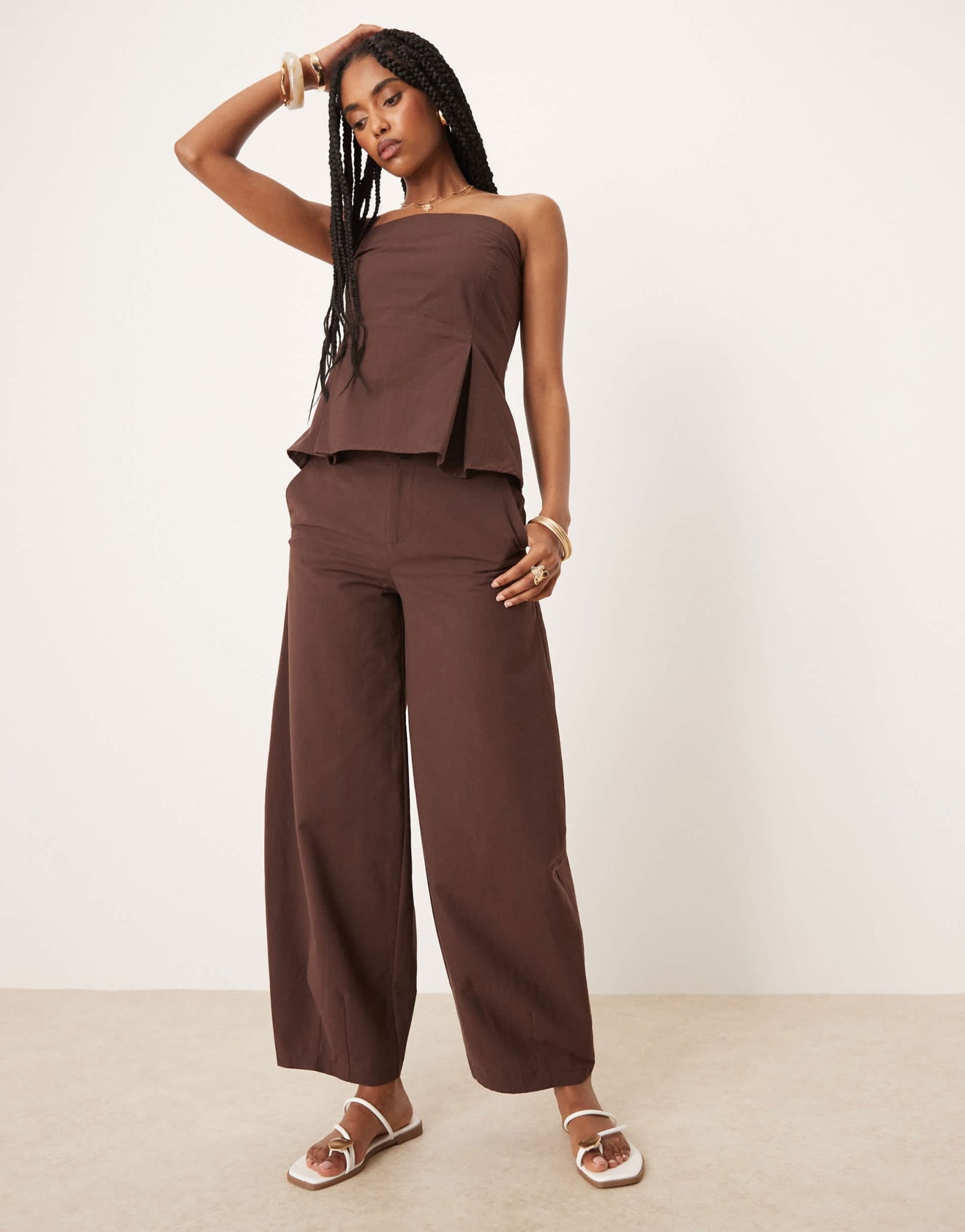 ASOS DESIGN linen blend barrel leg trouser in chocolate - ASOS Sample Sale