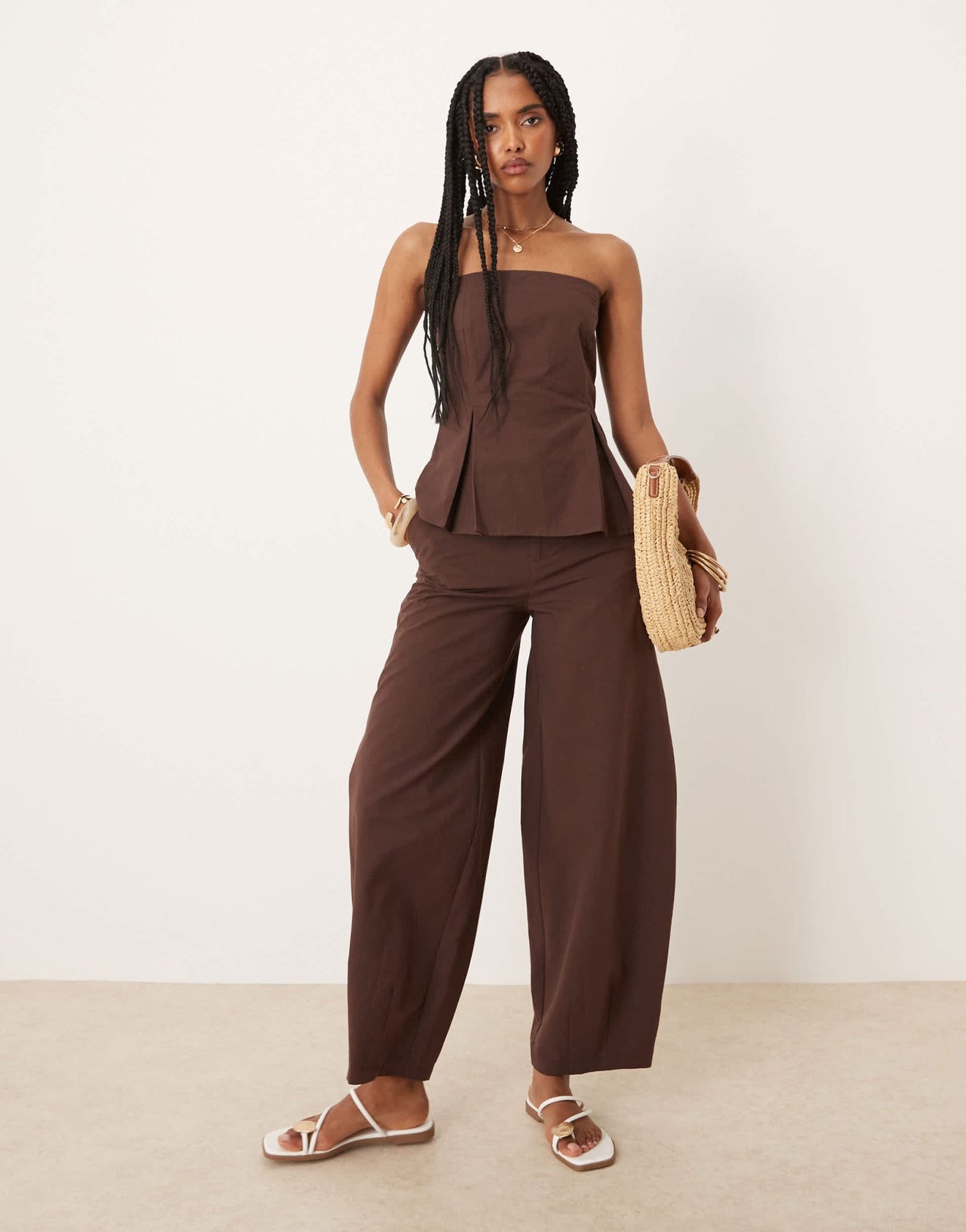 ASOS DESIGN linen blend barrel leg trouser in chocolate - ASOS Sample Sale