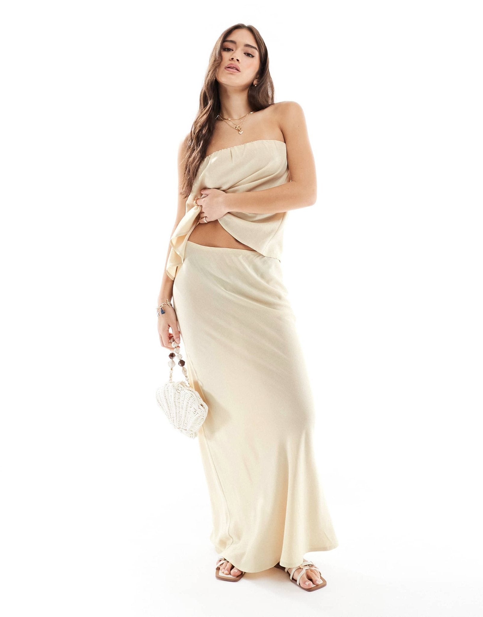 ASOS DESIGN linen blend bias cut maxi skirt in beige - ASOS Sample Sale