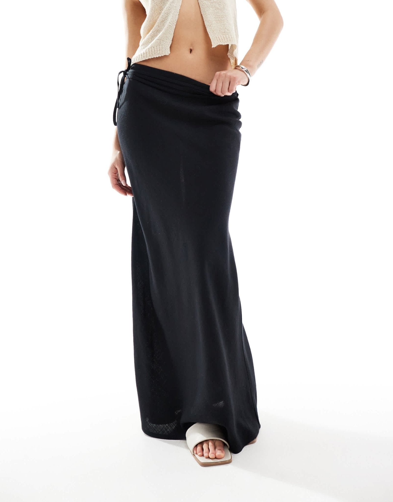 ASOS DESIGN linen blend bias maxi skirt in black - ASOS Sample Sale