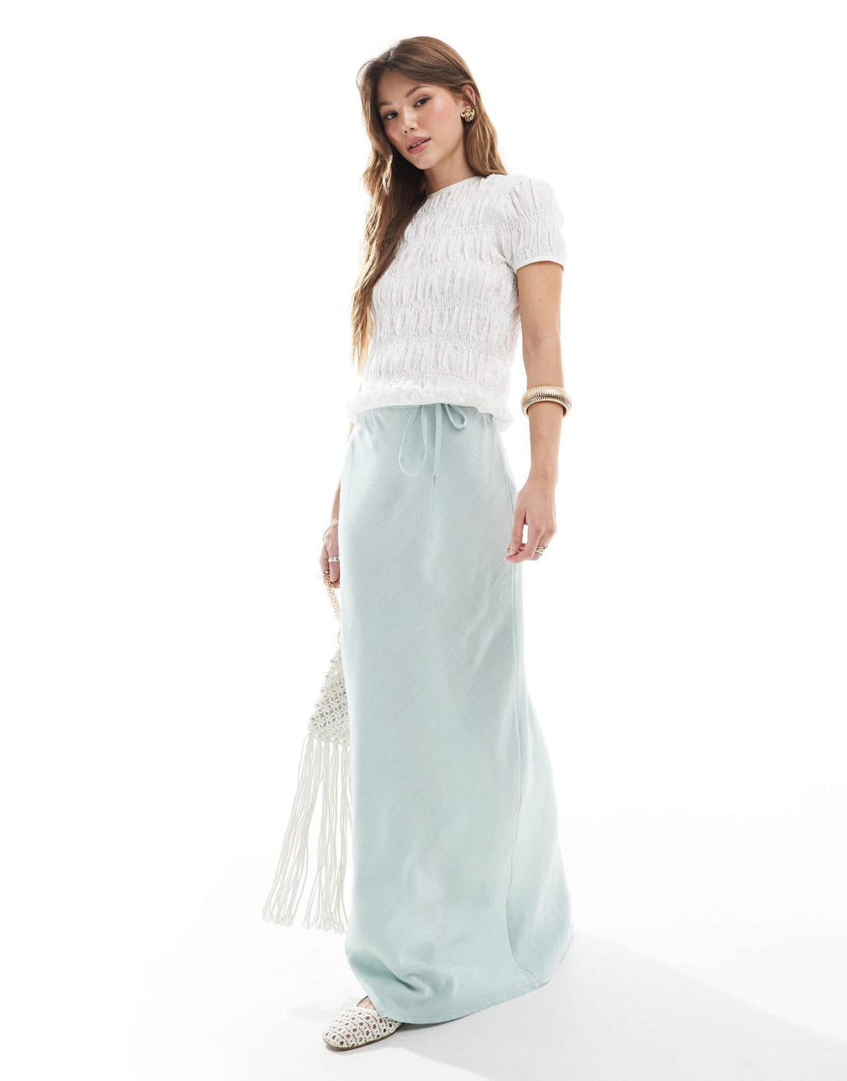 ASOS DESIGN linen blend bias maxi skirt in pistachio - ASOS Sample Sale
