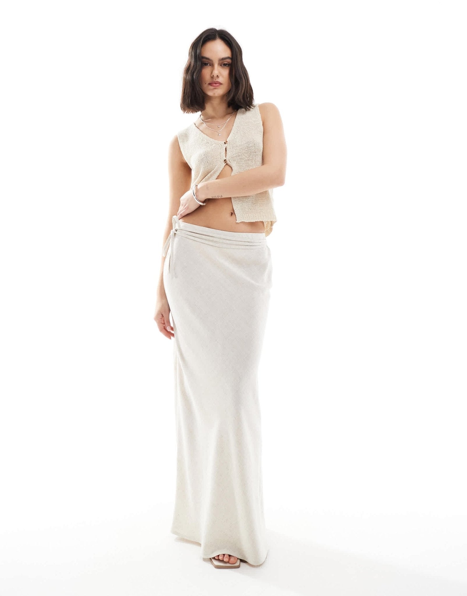 ASOS DESIGN linen blend bias maxi skirt in stone - ASOS Sample Sale