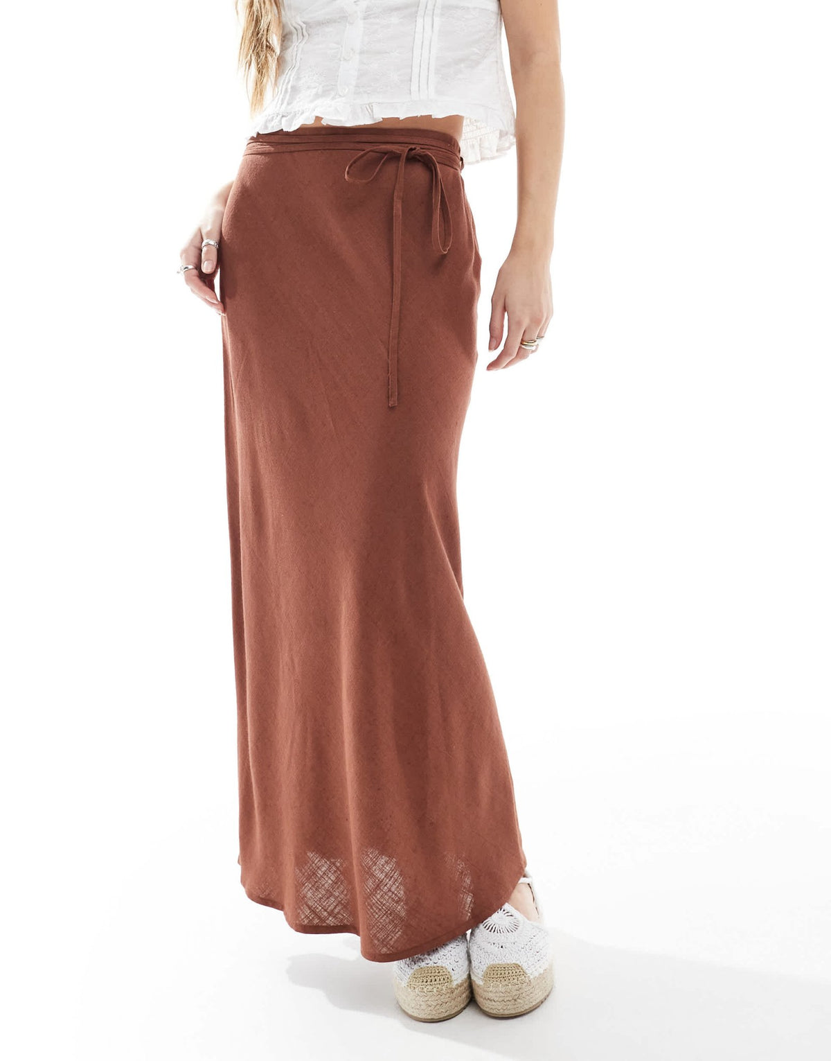 ASOS DESIGN linen blend bias midi skirt in brown - ASOS Sample Sale