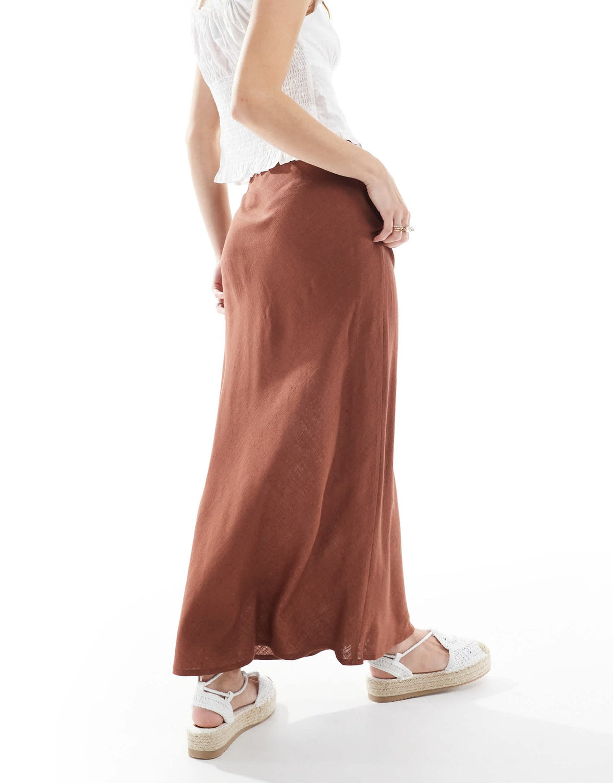 ASOS DESIGN linen blend bias midi skirt in brown - ASOS Sample Sale