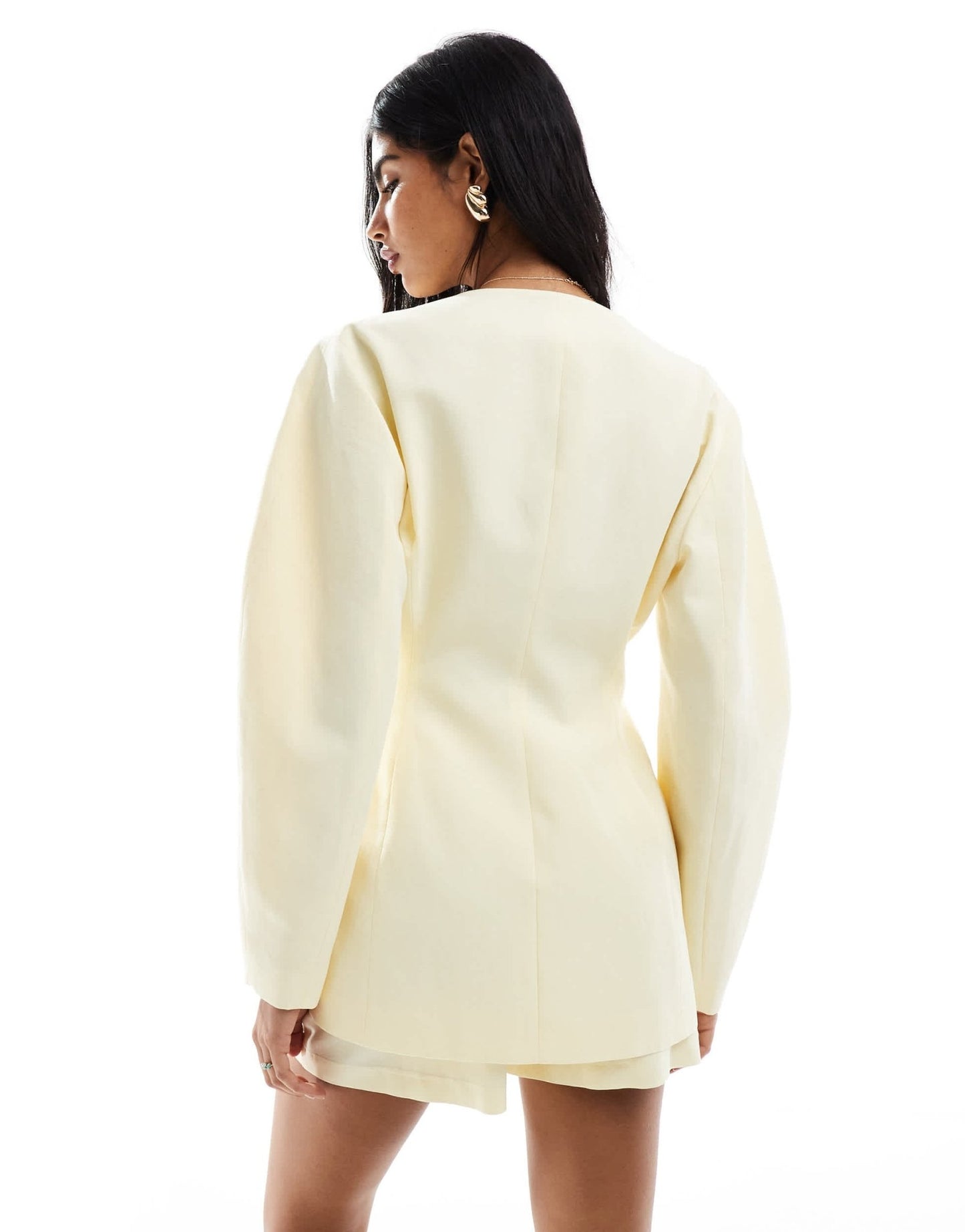 ASOS DESIGN linen blend cinch collarless blazer in buttermilk - ASOS Sample Sale