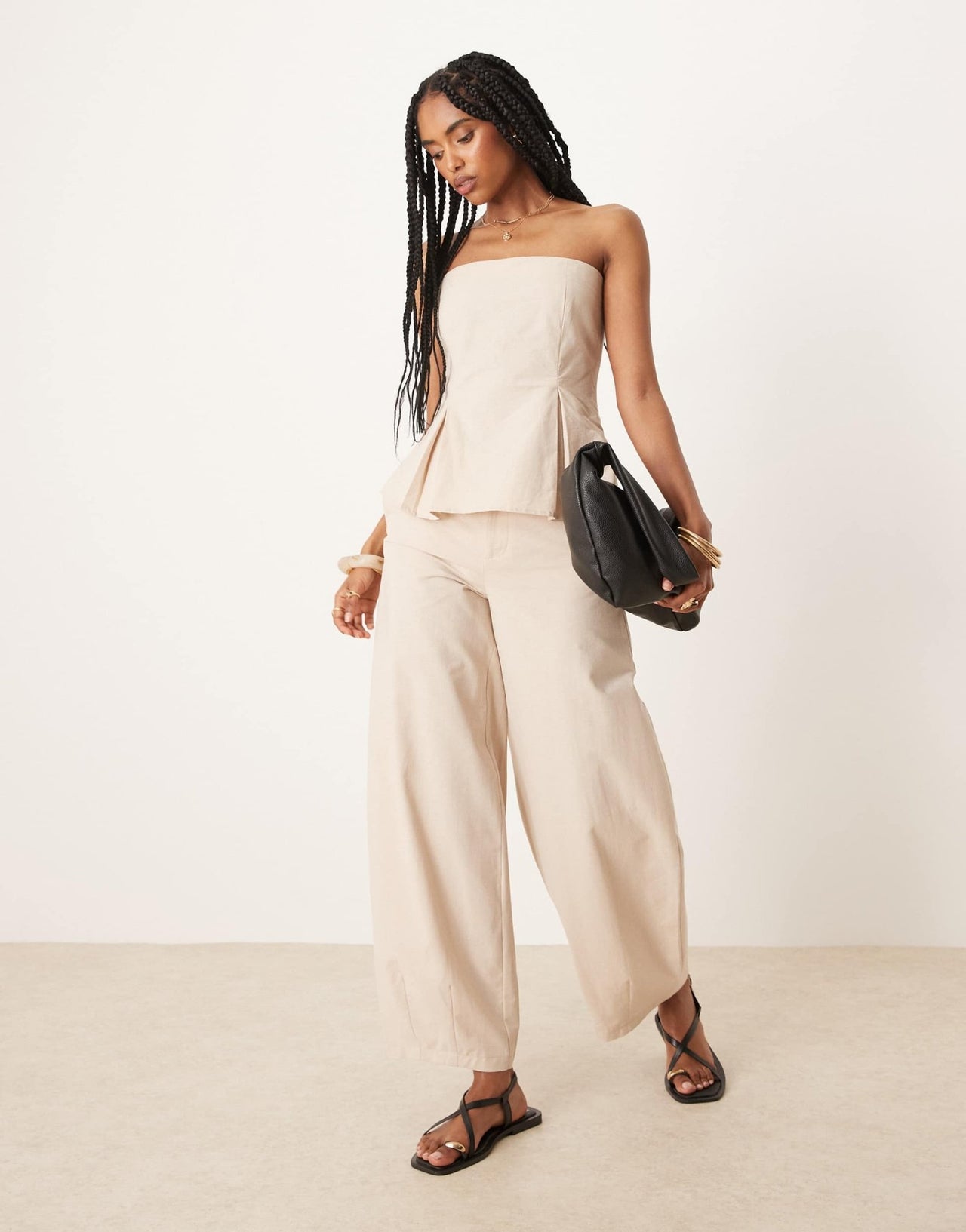 ASOS DESIGN linen blend cinch waist bandeau top in beige - ASOS Sample Sale
