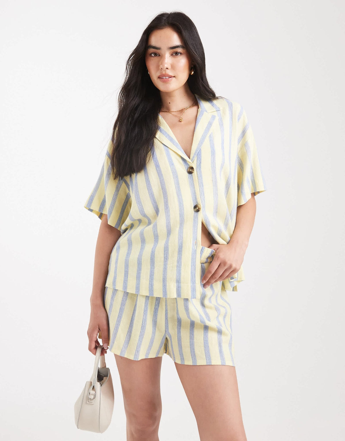 ASOS DESIGN linen blend co-ord shorts in stripe - ASOS Sample Sale