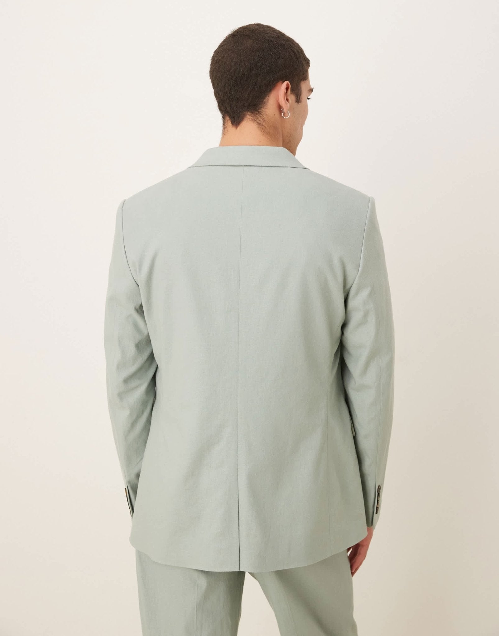 ASOS DESIGN linen blend double breasted regular suit jacket in green ...