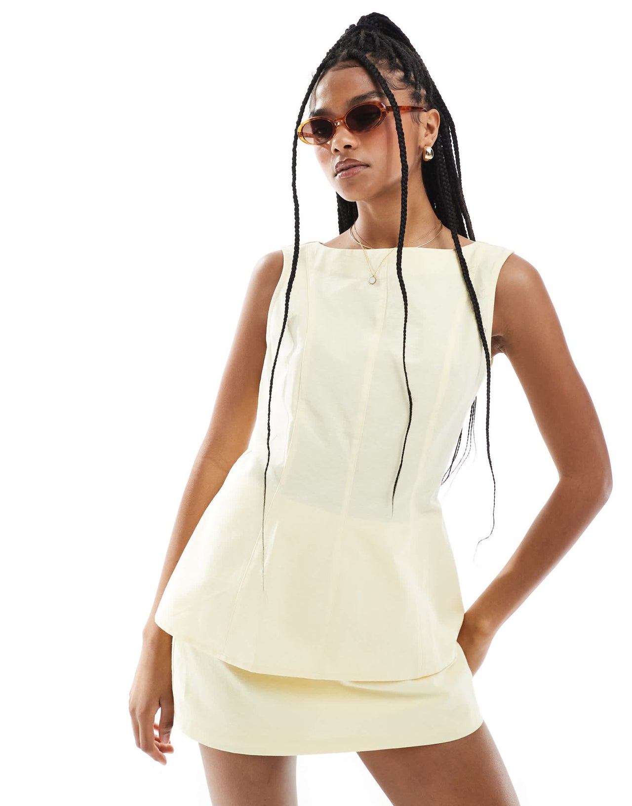 ASOS DESIGN linen blend longline fitted top in buttermilk co ord - ASOS Sample Sale