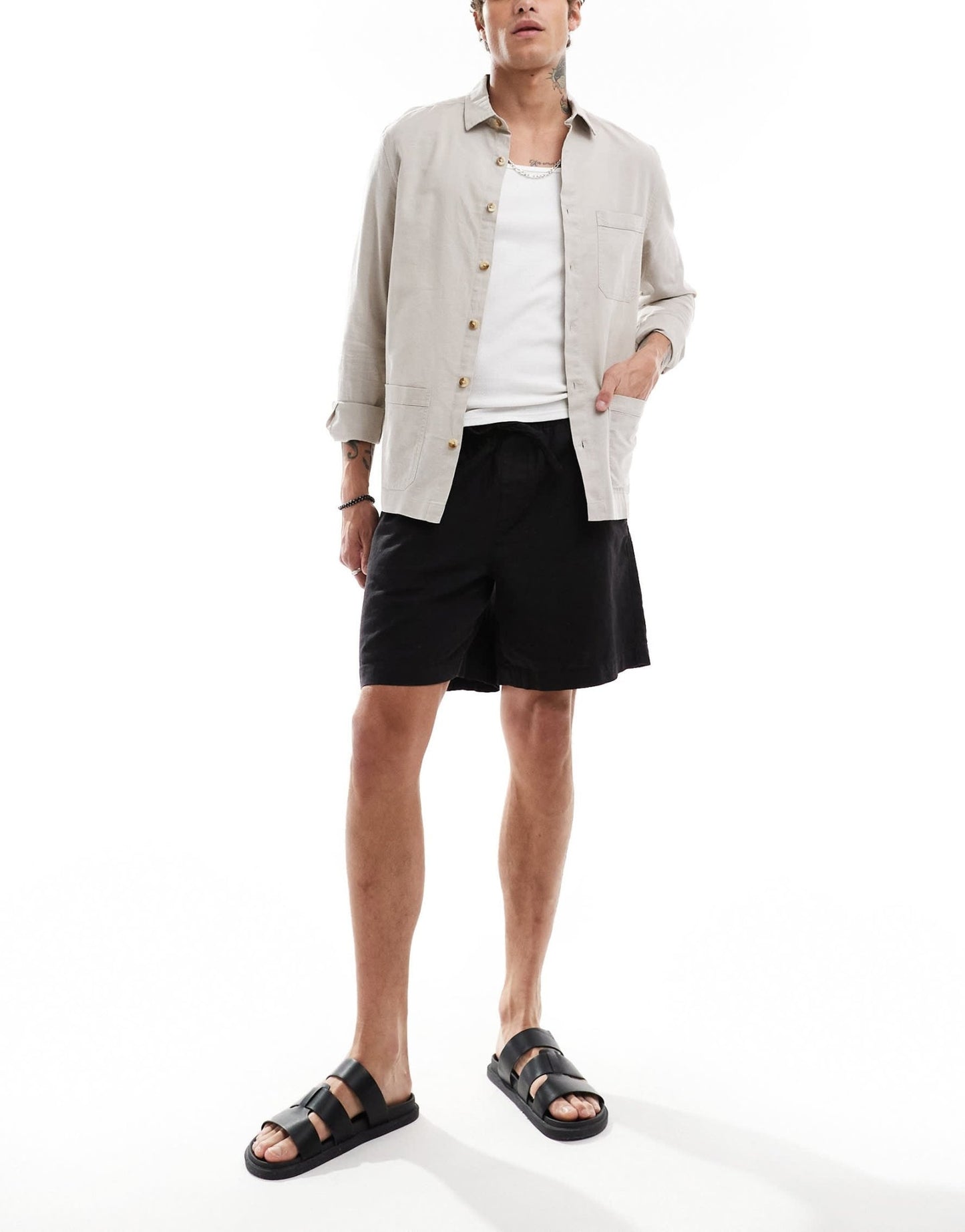 ASOS DESIGN linen blend overshirt in stone - ASOS Sample Sale