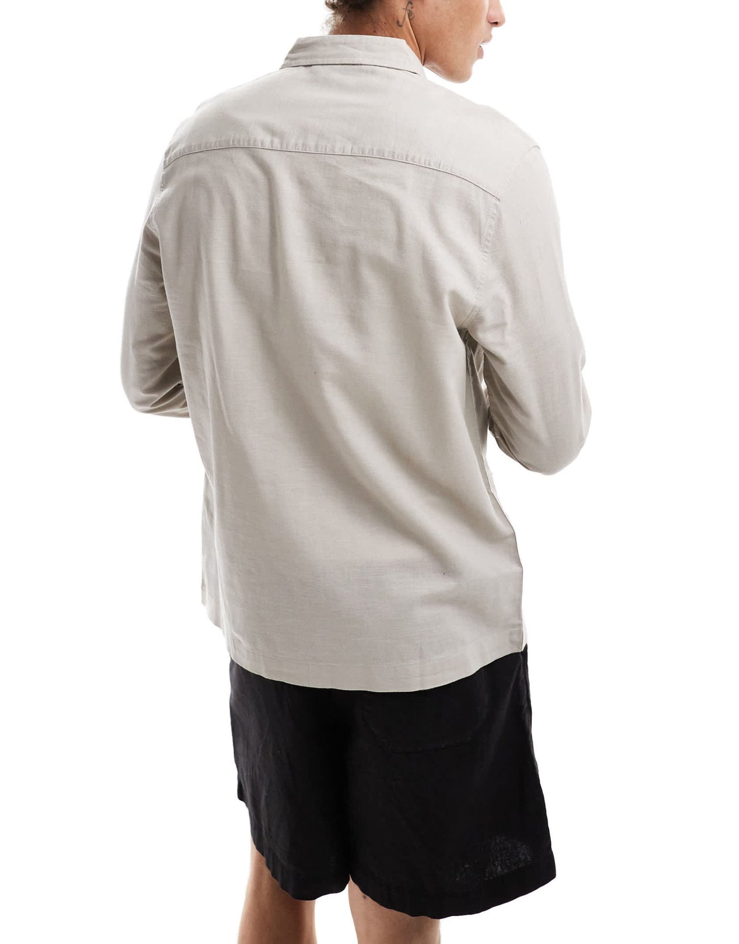 ASOS DESIGN linen blend overshirt in stone - ASOS Sample Sale