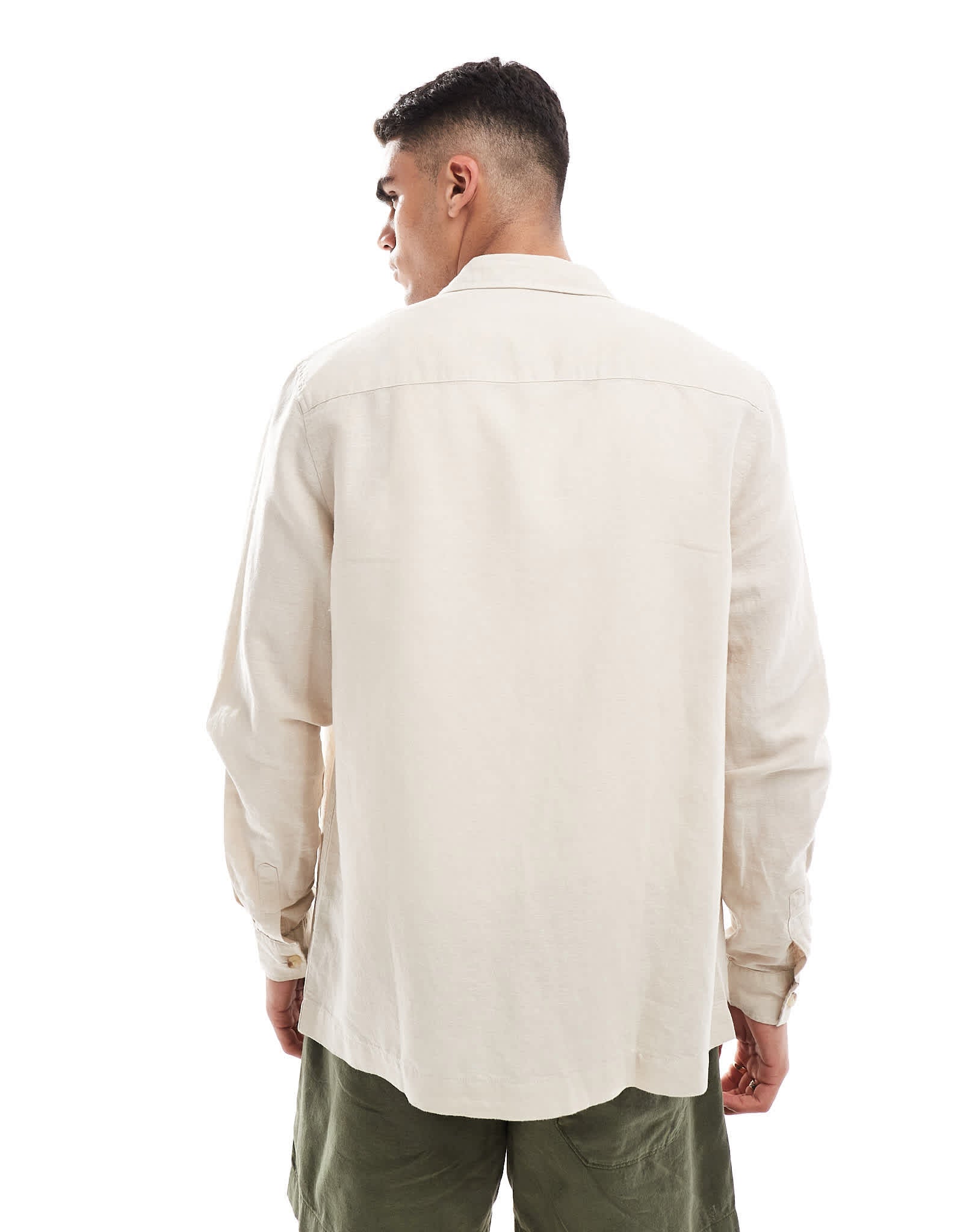 ASOS DESIGN linen blend overshirt in stone - ASOS Sample Sale