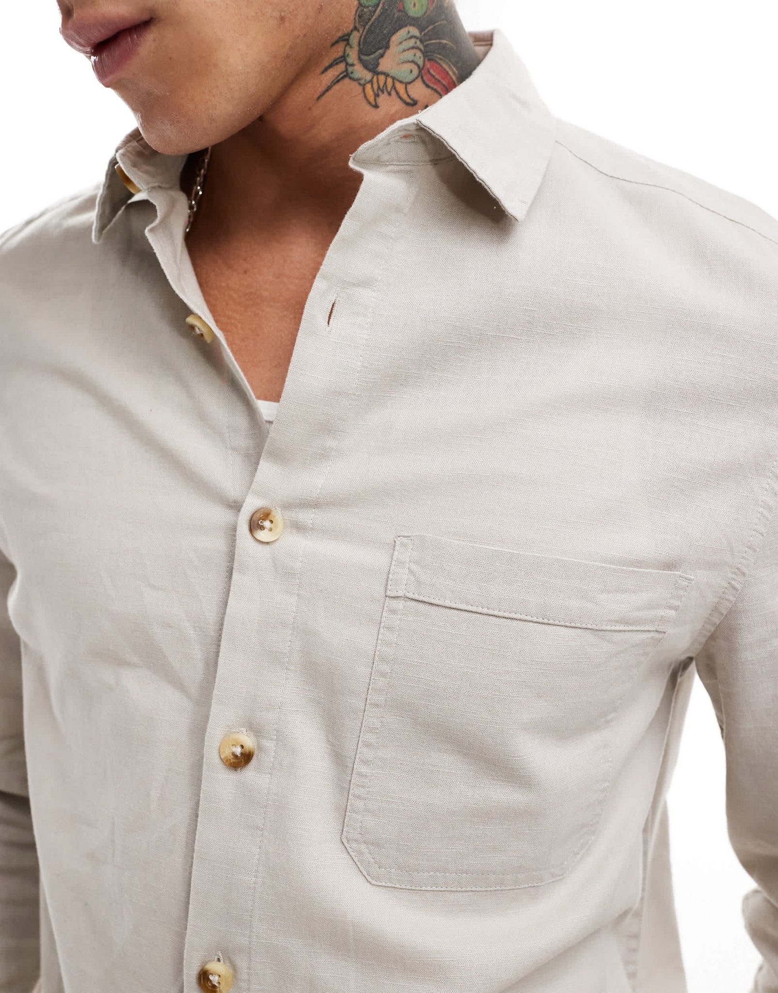 ASOS DESIGN linen blend overshirt in stone - ASOS Sample Sale