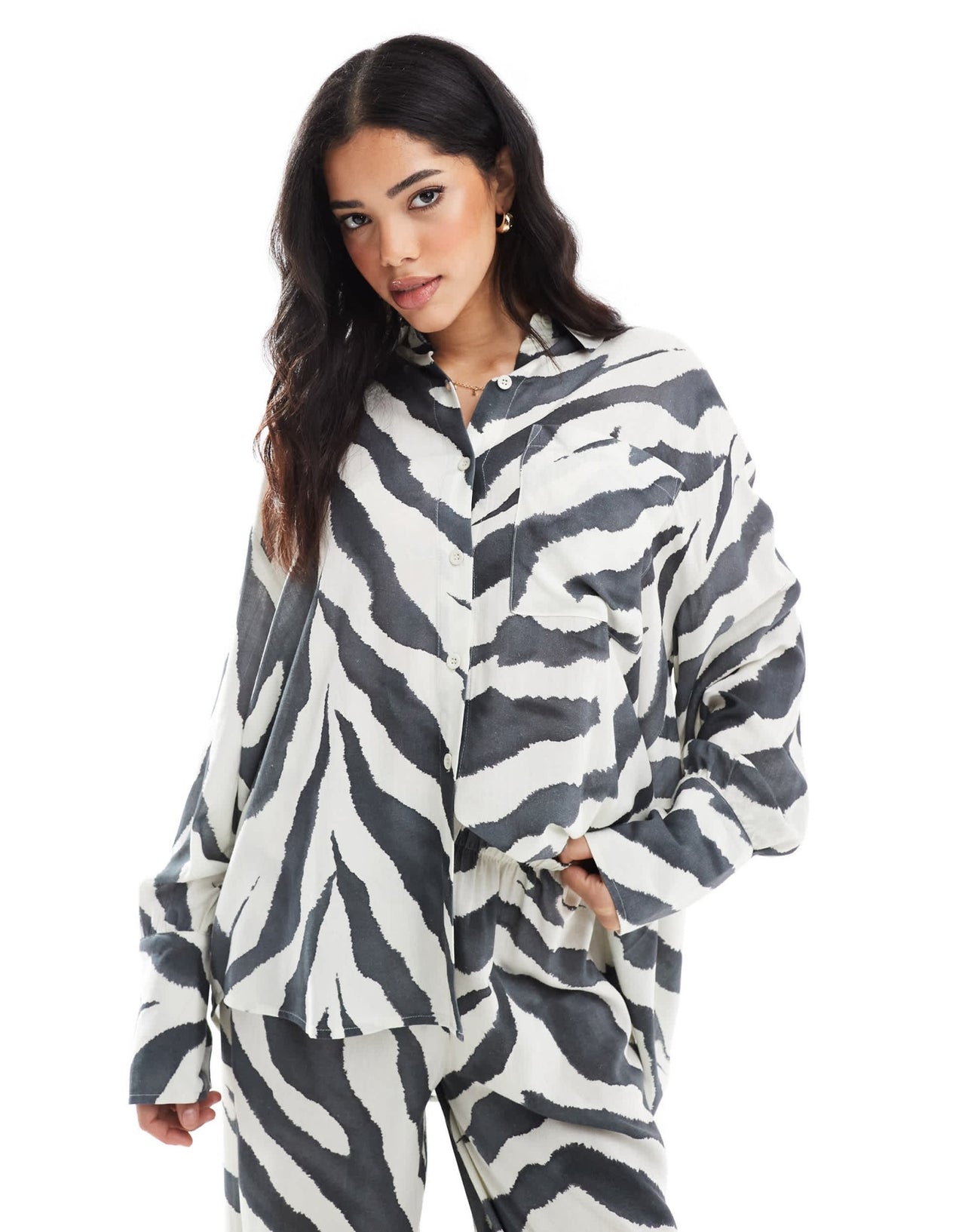 ASOS DESIGN linen blend oversized shirt in zebra print - ASOS Sample Sale
