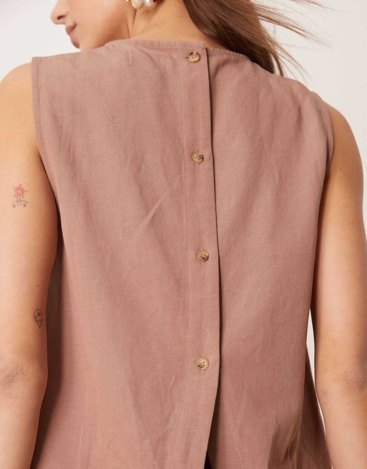 ASOS DESIGN linen blend shell top with with tassel hem co-ord in mocha - ASOS Sample Sale