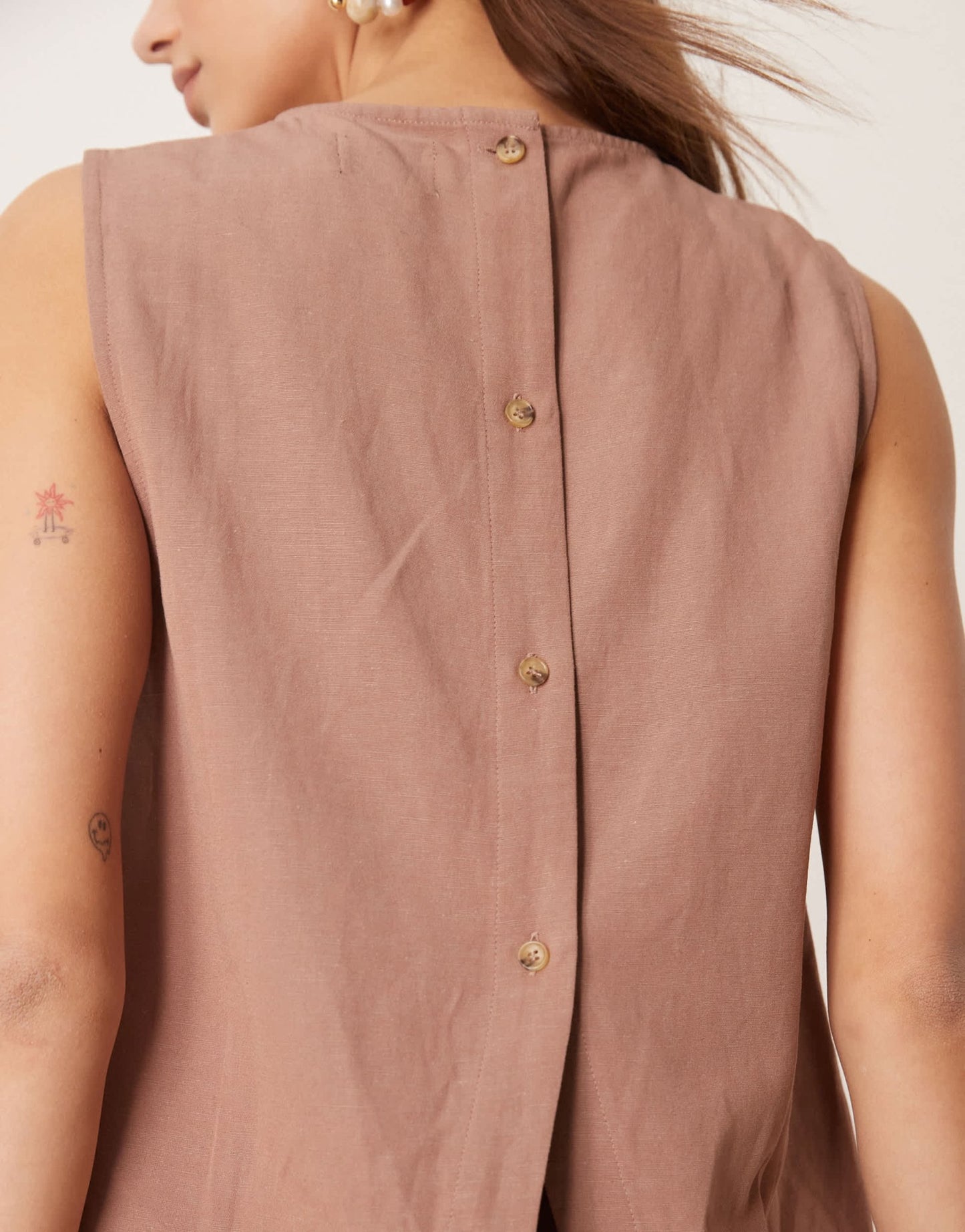 ASOS DESIGN linen blend shell top with with tassel hem co-ord in mocha - ASOS Sample Sale