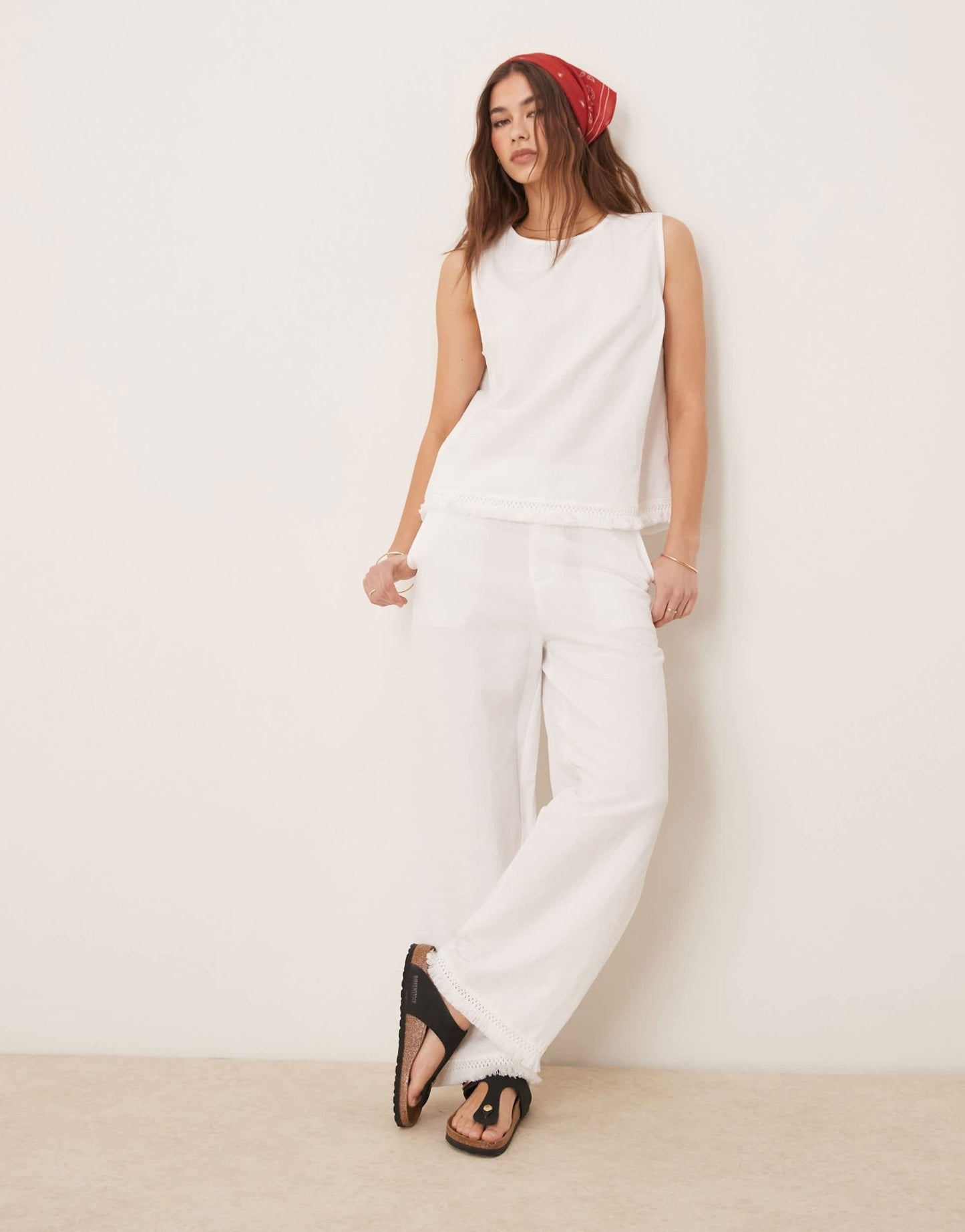 ASOS DESIGN linen blend shell top with with tassel hem co-ord in white - ASOS Sample Sale